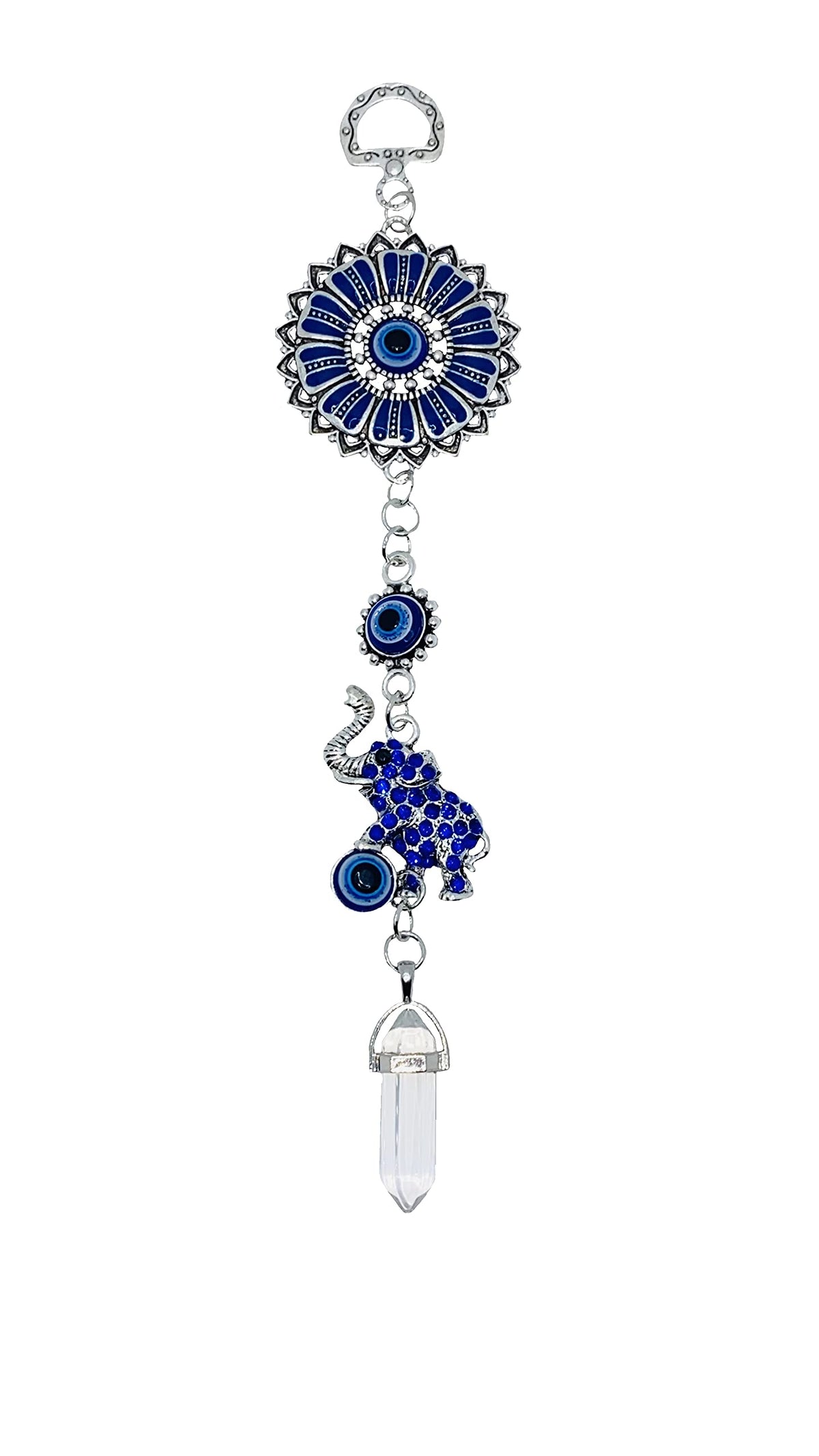 LUCKBOOSTIUM Elephant with Blue Sandstone Crystal and Mandala Hanging Pendant - Sign of Good Luck & Blessing - Home & Office Decorative Accessories - Car Ornaments for Rear View Mirror