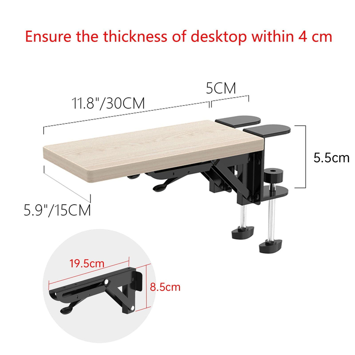 OUGIC Ergonomic Desk Extension Tray, 30 x 15 cm, Clamp Without Perforation, Foldable Keyboard Drawer Tray, Wrist Rest, Computer Stand