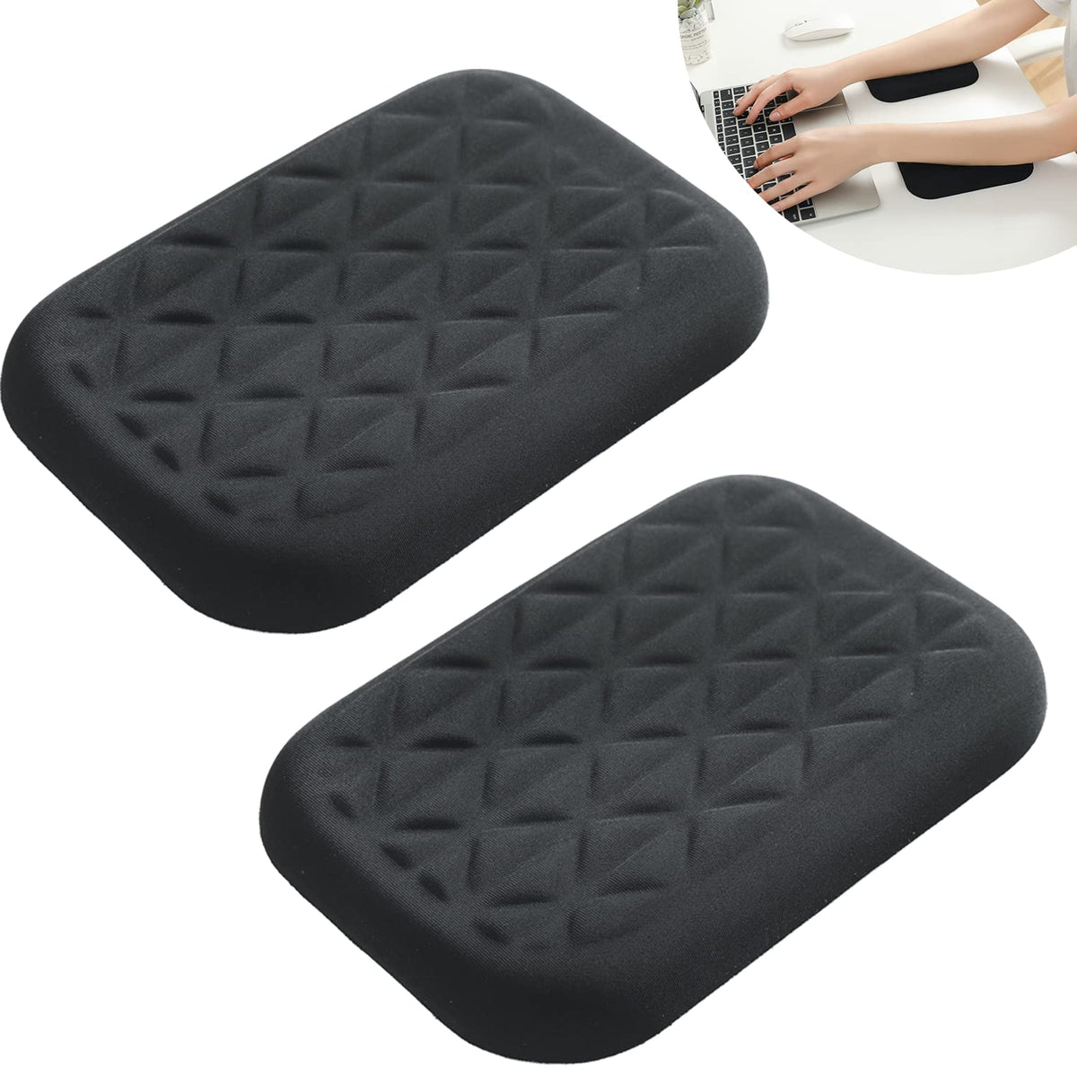 LargeLeaf Ergonomic Wrist & Elbow Rest Pad for Desk with Memory Foam & Non-Slip Base, Relieve Elbow Pain Armrest Wrist Support(6.3 * 4.3 inch, Black, 2pcs)