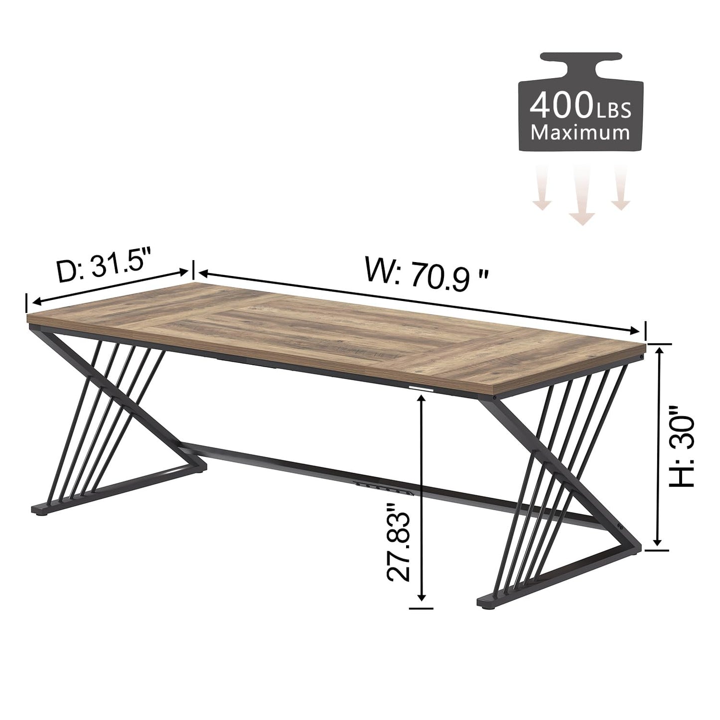 FOLUBAN 70.9" Computer Desk with Z-Shaped Legs, Industrial Work Executive Home Office Desk, Large 2 Person Gaming Study Desk Writing Table, Oak