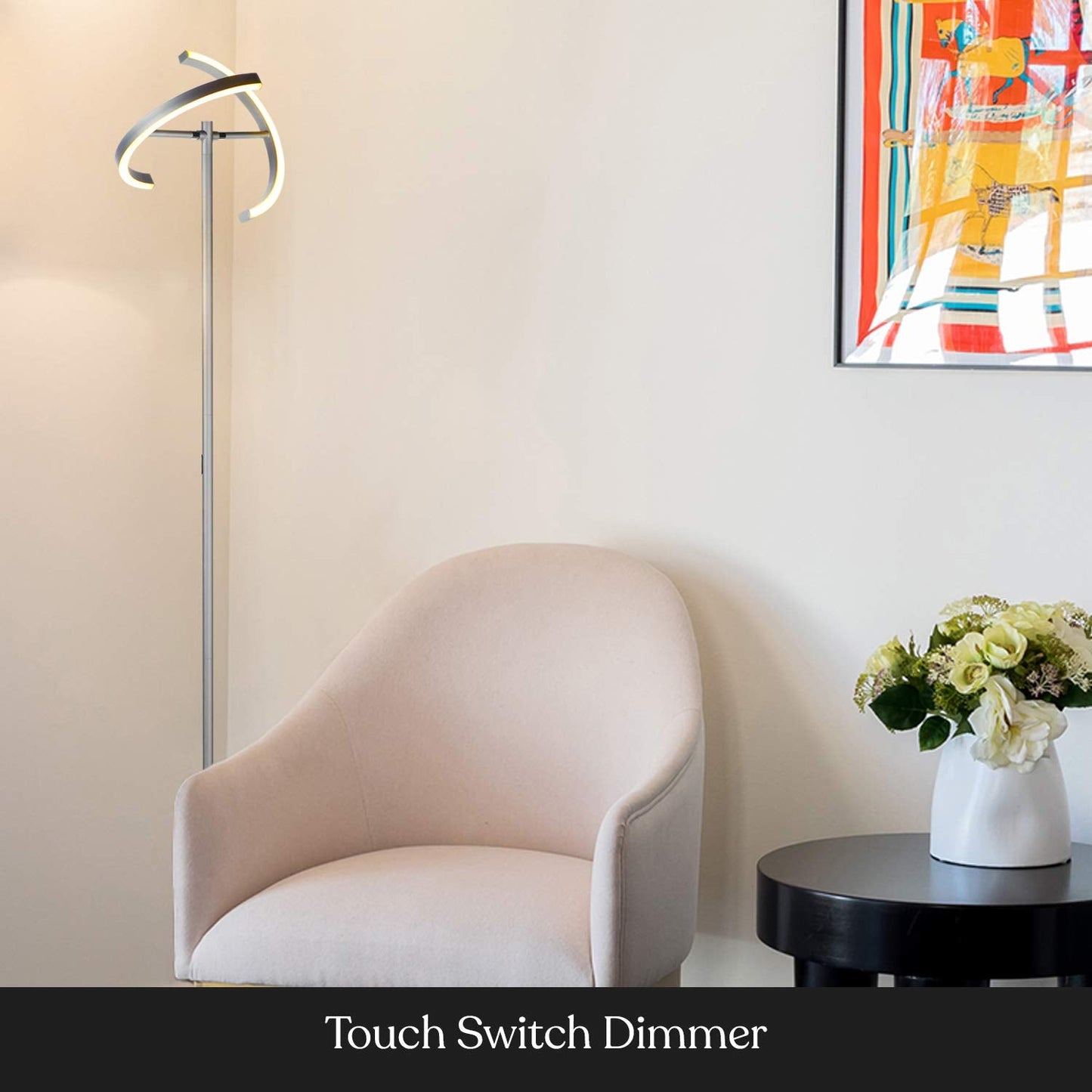 Brightech Halo Split Floor Lamp, Modern Bright LED Torchiere Floor Lamp for Offices - Dimmable, Tall Standing Lamp for Living Room or Bedroom - Adjustable Light w/Rotating Angles - Platinum Silver