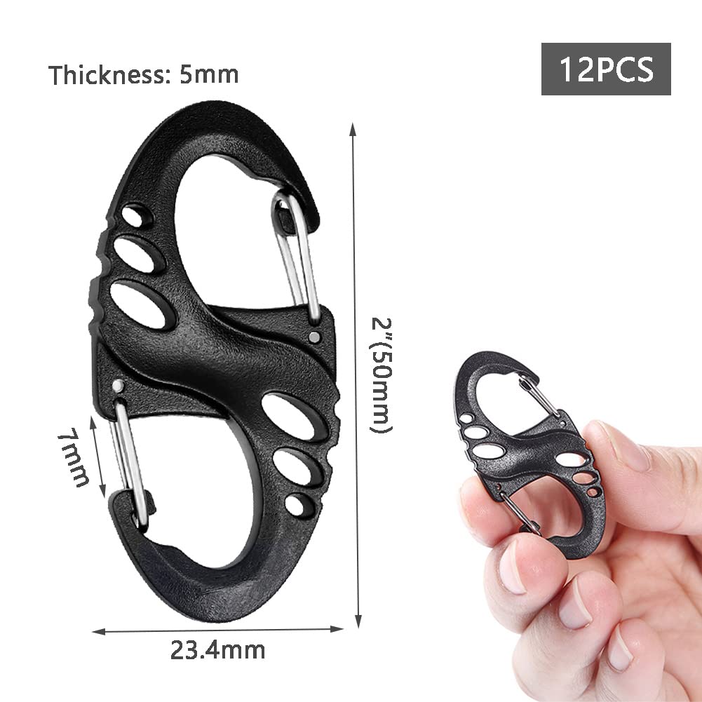 12 Pack 2" Carabiner Clip Plastic S Carabiner Clips Paracord Keychain Hooks for Key Chain Backpacks Bags Zipper Clip Accessories