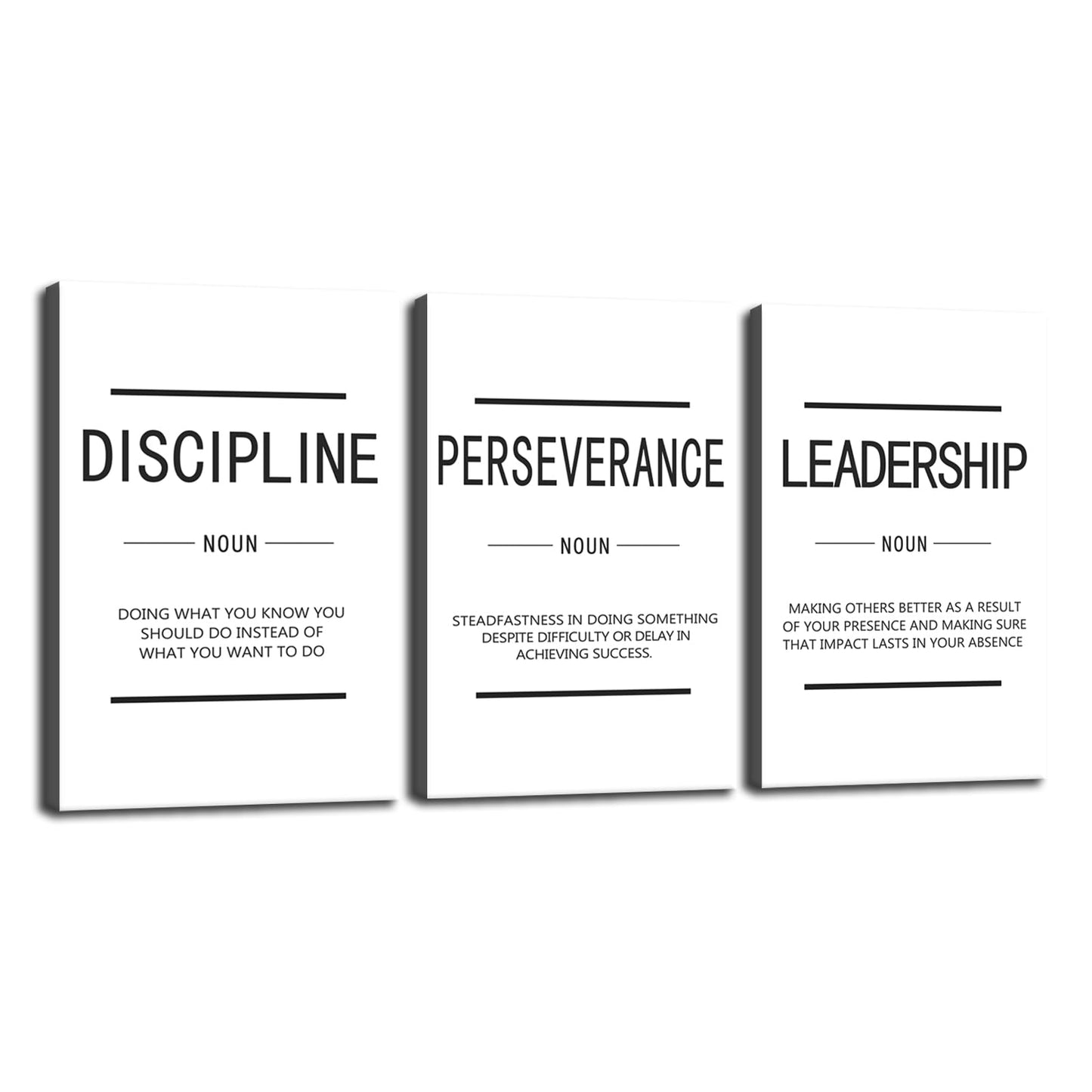 Inspirational 3 Pieces Discipline Noun Motivational Canvas Wall Art Inspirational Perseverance Leadership Noun Painting Poster Print Artwork Office Wall Decor Gym Living Room Frame[48''Wx 24''H]