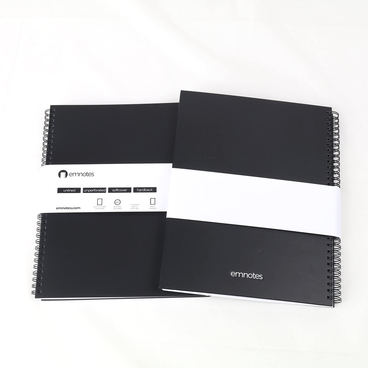 Emnotes Unruled Notebook, Unlined Blank Paper, 8.5 x 11 Inches, 80 Sheets, Black Softcover (Pack of 3)