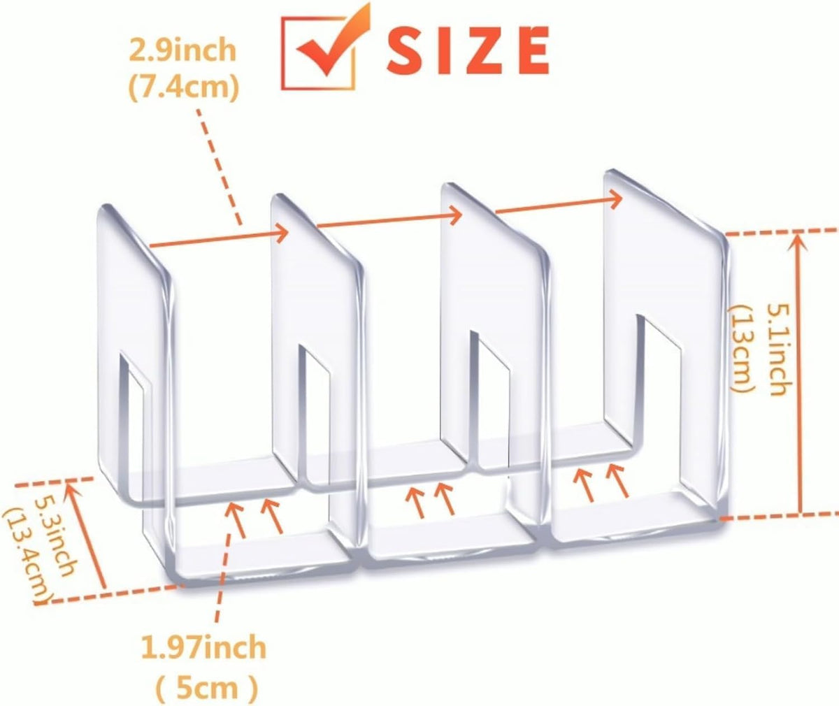 YAGELI Clear Acrylic Purse Organizer for Closet, 3-4 Section Desk File Sorter, 2.95" Wide Slots for Clutches, Handbags, Binders & Folders, Sturdy Stackable Bookshelf Organizer, 4-Pack (3 Sections)
