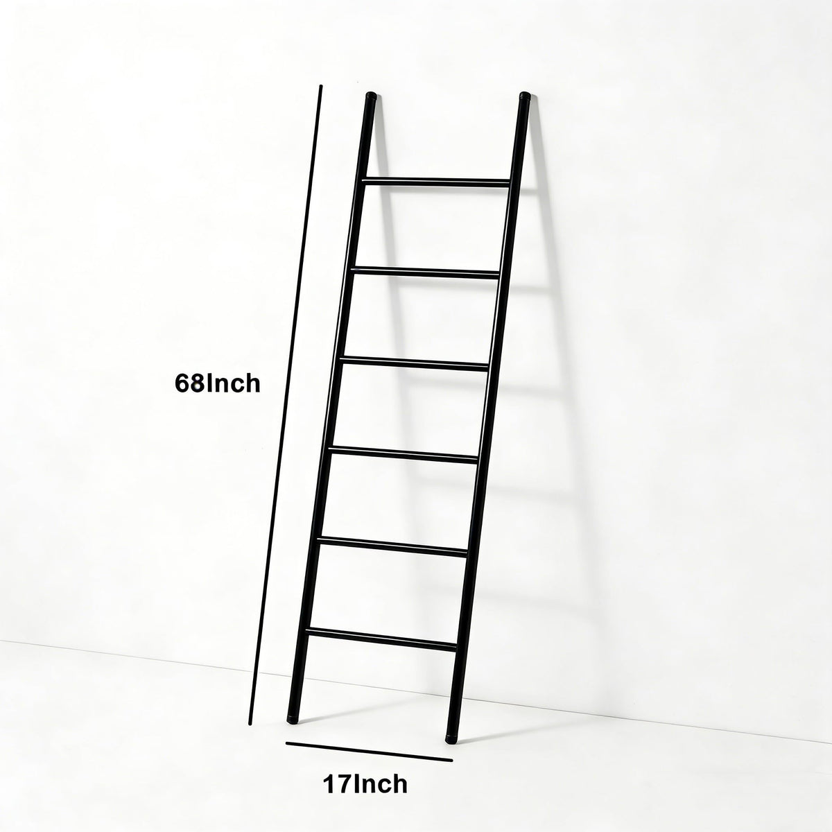 6-Tier Blanket Ladder 68 Inch Wall-Leaning Towel Rack for Living Room and Bedroom, Easy Assembly - Black