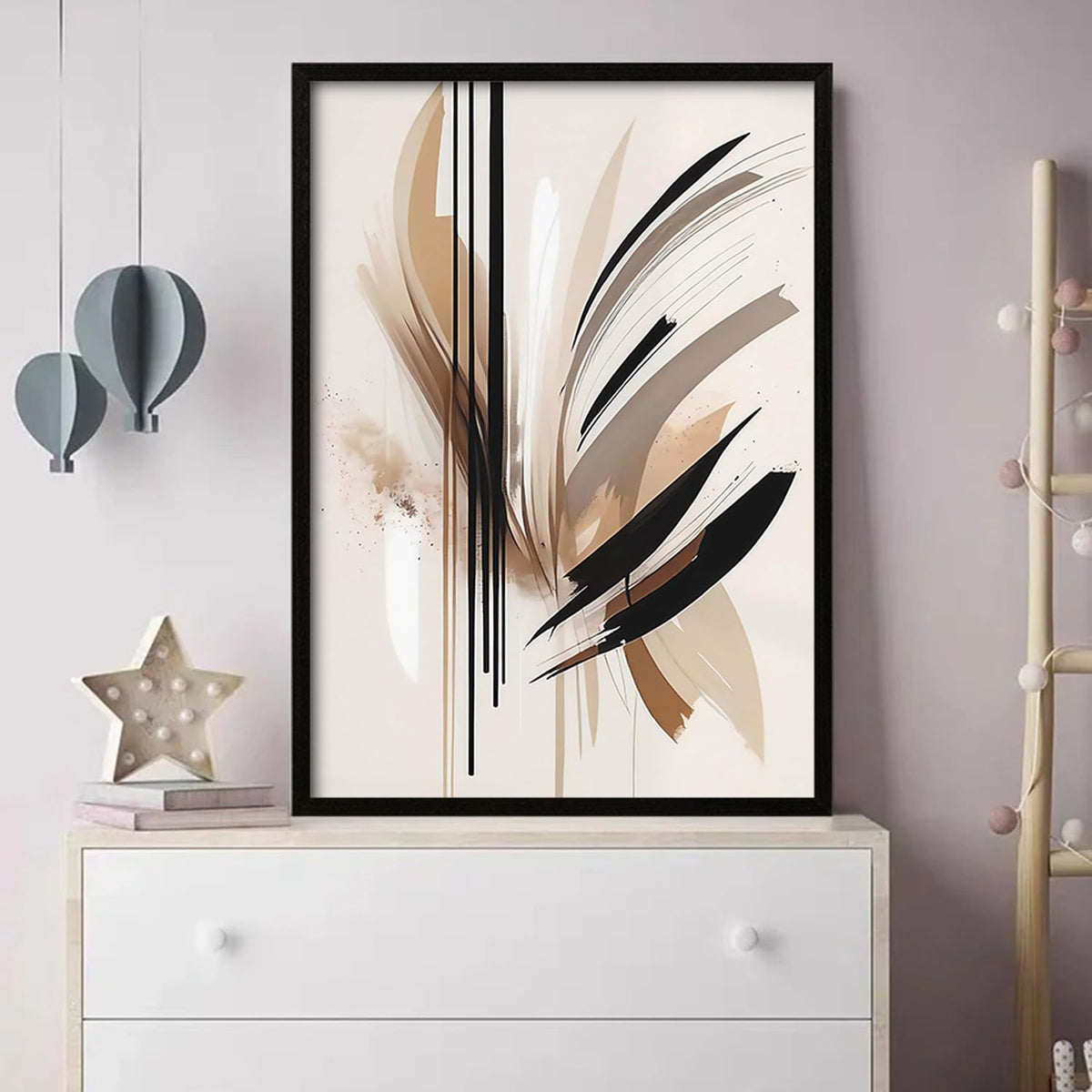 Framed Feather Lines Abstract Canvas Wall Art Print Modern Minimalist Poster Picture Living Room Bedroom Office Gallery Decor Living Room Bedroom Office Apartment 12X16 Inch Ready to Hang