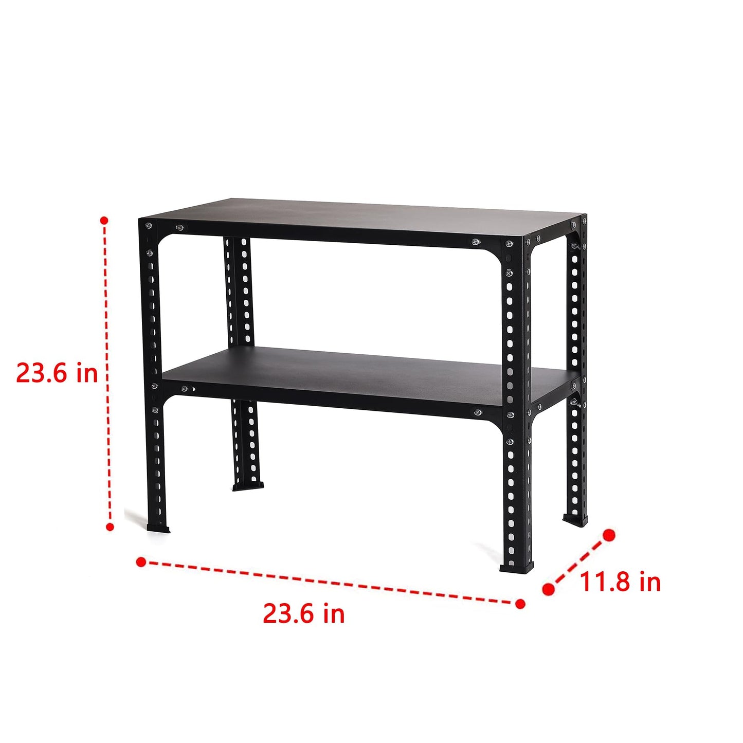 BEKMLOD 2 Layer Metal Storage Rack, Heavy Duty Adjustable Metal Rack Unit, Suitable for Garage Racks in Basements, Warehouses, and Storage Rooms, 23.6" H X 23.6" W X 11.8" D, Black