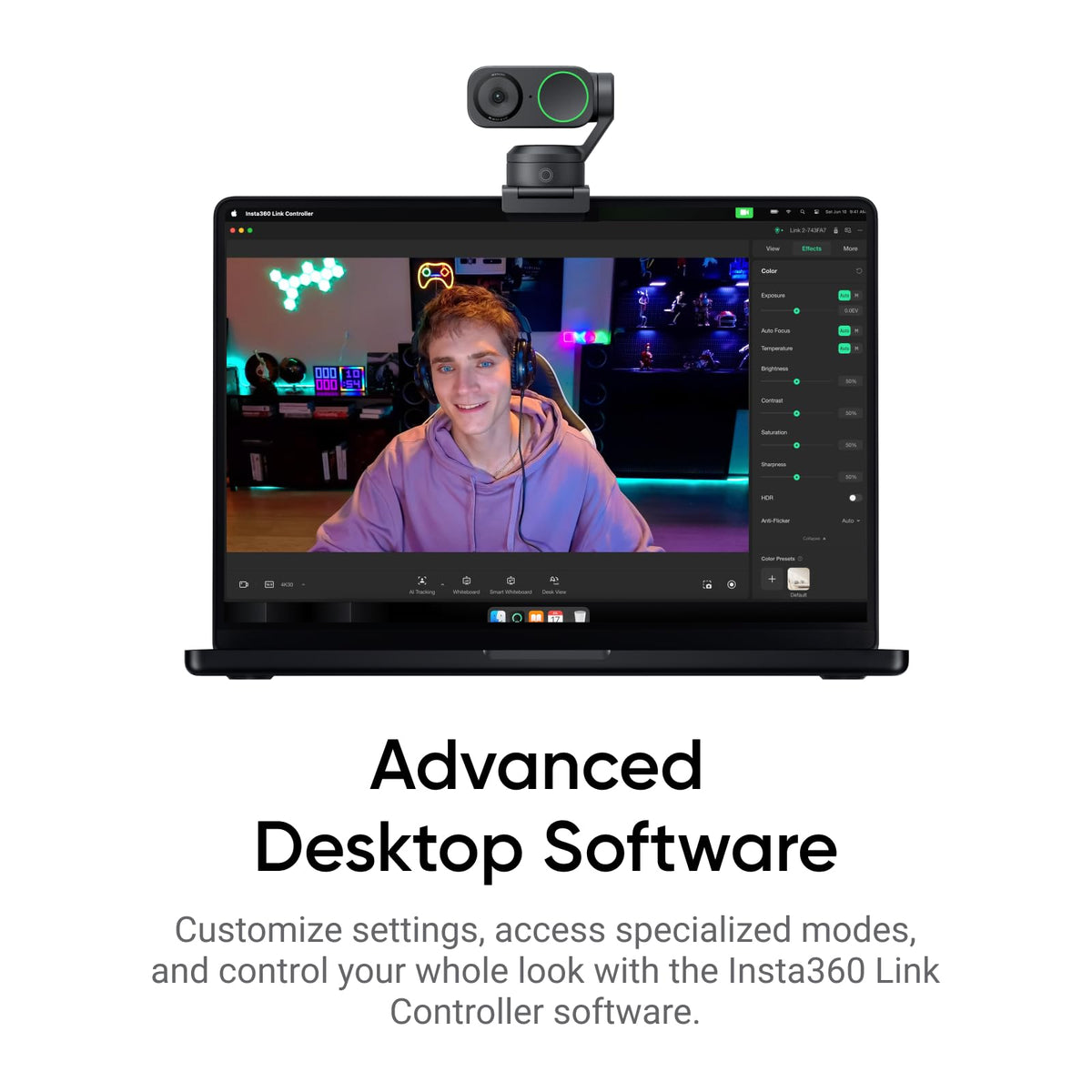 Insta360 Link 2 - PTZ 4K Webcam for PC/Mac, 1/2" Sensor, AI Tracking, HDR, AI Noise-Canceling Mic, Gesture Control for Streaming, Video Calls, Gaming, Works with Zoom, Teams, Twitch & More