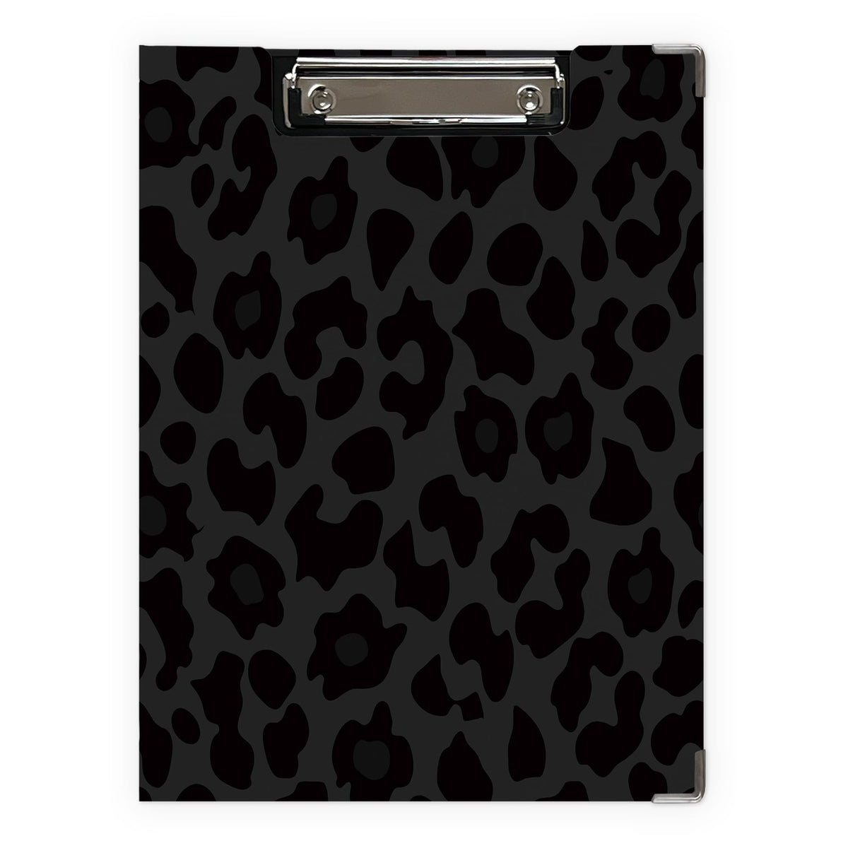 Poecinvi Trendy Black Leopard Print Clipboard Folio with Storage for Office Classroom, Preppy Dark Cheetah Print Padfolio with Metal Clip for Nurses Teachers Students Women Men, 12.4x9.25 in