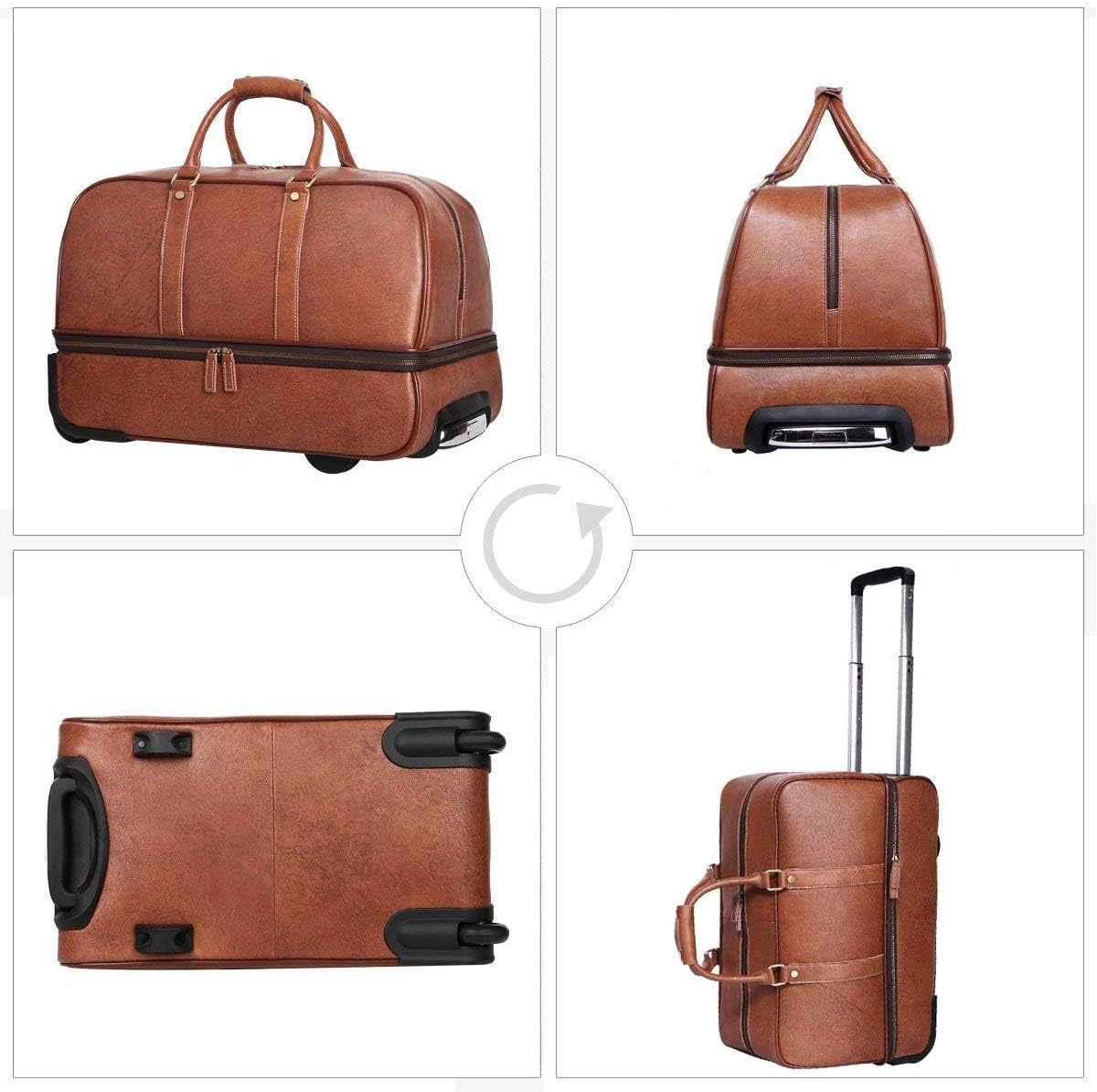Leathario Leather Luggage travel duffle bag weekend overnight bag rolling suitcase