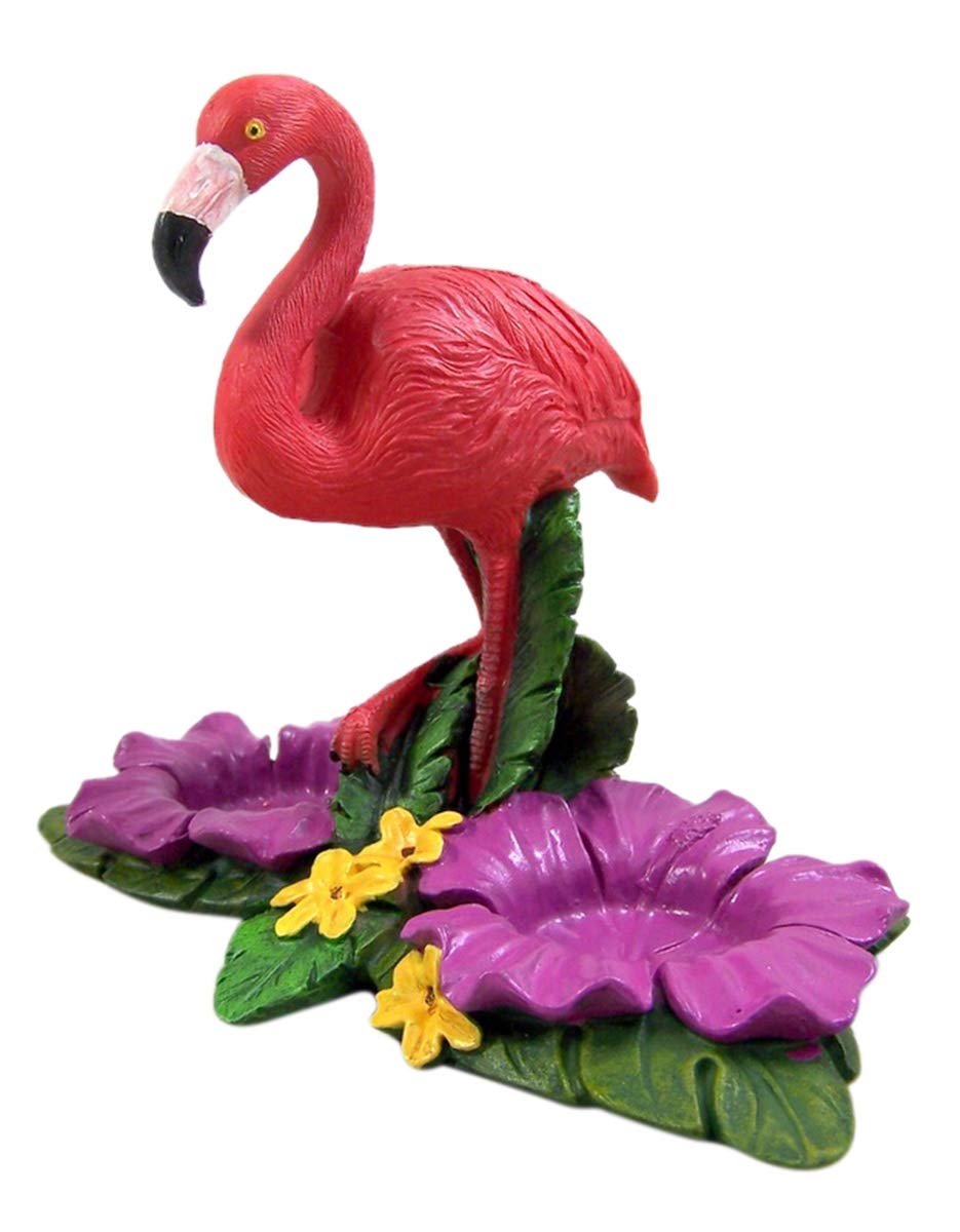De Leon Collections Polyresin Tropical Pink Flamingo on Palms Floral Coastal Living Salt and Pepper Shaker Holder Set