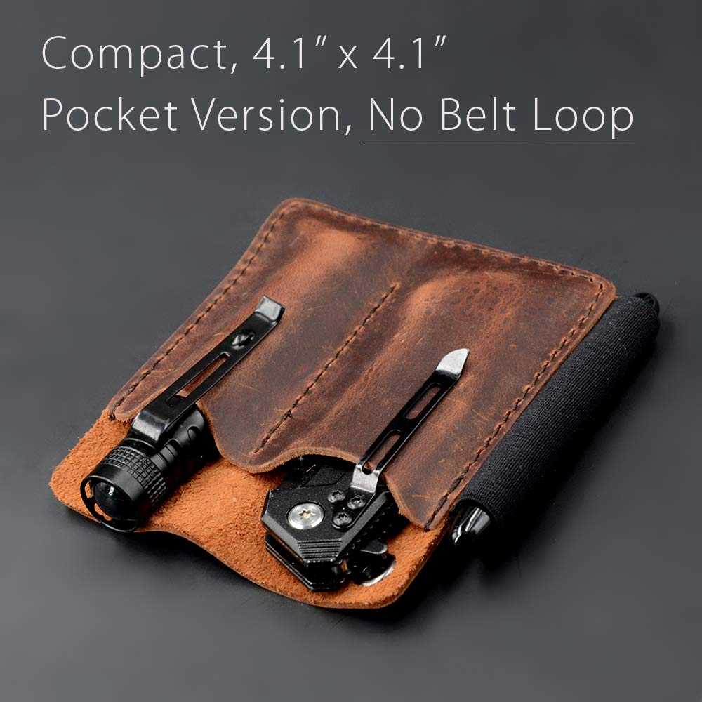 EDC Leather Pocket Organizer, Pocket Slip, Pocket Knife Pouch, EDC Carrier, with Pen Loop, Everyday Carry Organizers, Full Grain Leather. Chestnut.