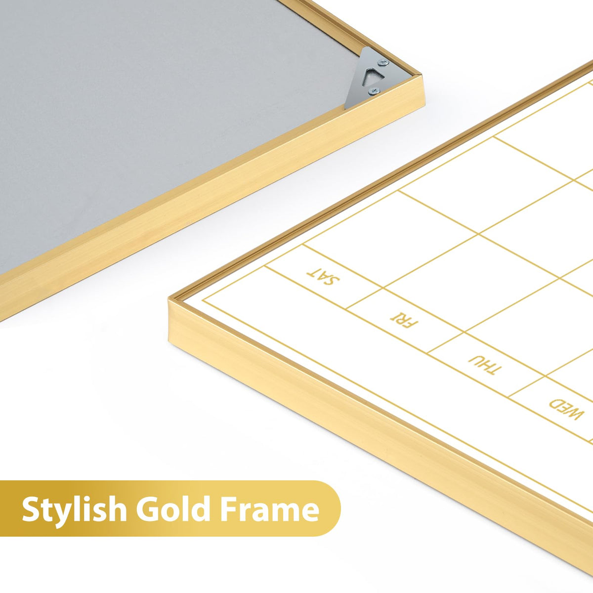 ARCOBIS Dry Erase Calendar with Cork Board, 36"x24" Magnetic White Board Calendar Dry Erase for Wall, Gold Frame Combination Board for Office, Home, School