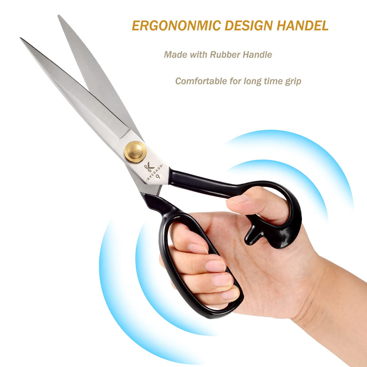BVEKADO Sewing Scissors 9 Inch, Fabric Dressmaker Scissors Heavy Duty Shears for Tailors Dressmaking, Professional for Upholstery Crafting-Cutting Fabric Leather Paper(High-carbon Steel) White