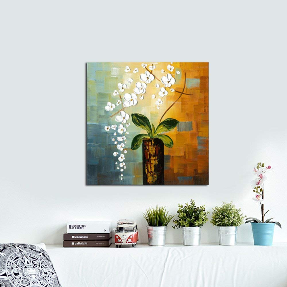 Wieco Art Beauty of Life 100% Hand-Painted Modern Flower Artwork Abstract Floral Oil Paintings on Canvas Wall Art for Home Decorations Wall Decor 24 by 24 inch