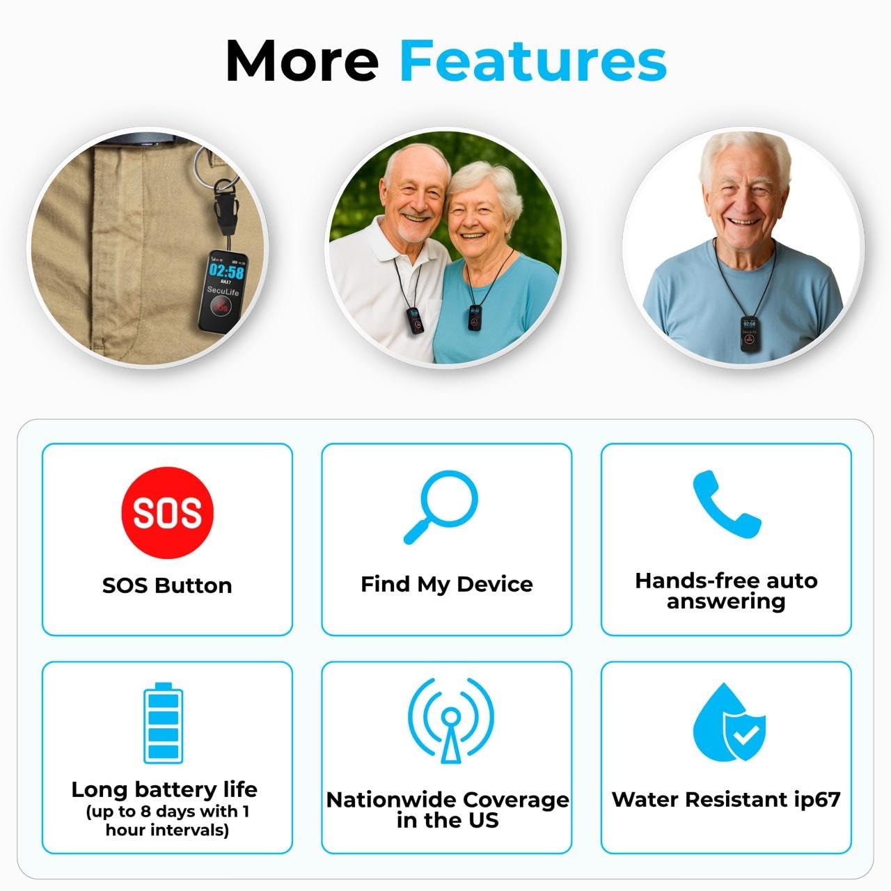 SecuLife New 2026 Fall Alert Device, Medical Alert Pendant with for Seniors, SOS Call, GPS Tracking – Wearable Emergency Necklace for Elderly, Waterproof, 2-Way Calling, Panic Button