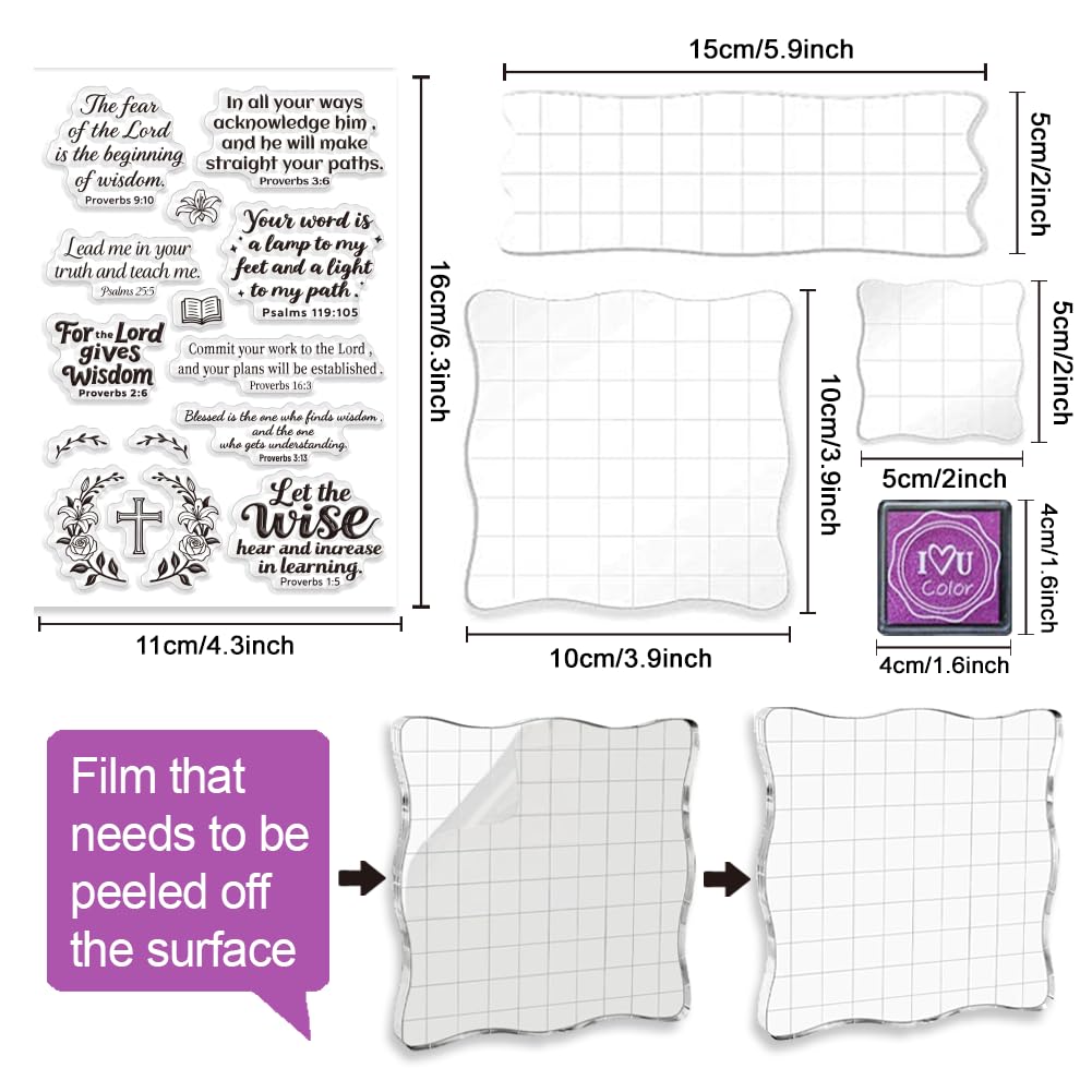 GLASSWINDS 6Pcs Christian Bible Verse Clear Stamps for Card Making Easter Blessing 20 Craft Ink Pad 3 Acrylic Stamp Block Silicone Stamp with Greeting Words Rubber Stamps for Crafting DIY Scrapbooking