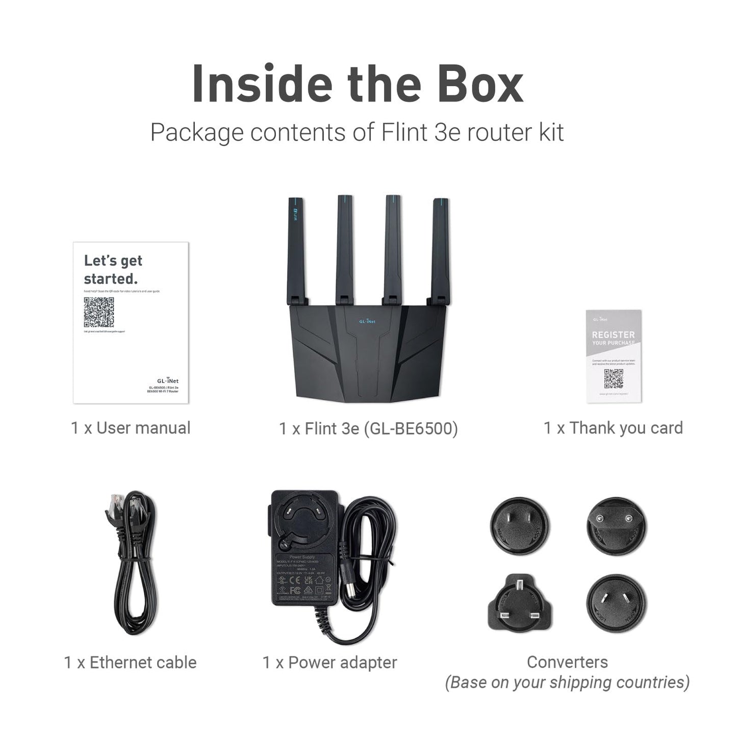 GL.iNet GL-BE6500 (Flint 3e) WiFi 7 Router, High-Speed WiFi Router for Wireless Internet w/VPN, 5 x 2.5G Ethernet Port for Fiber Optic Modem, Long Range Large Home, Business & Gaming Computer Routers