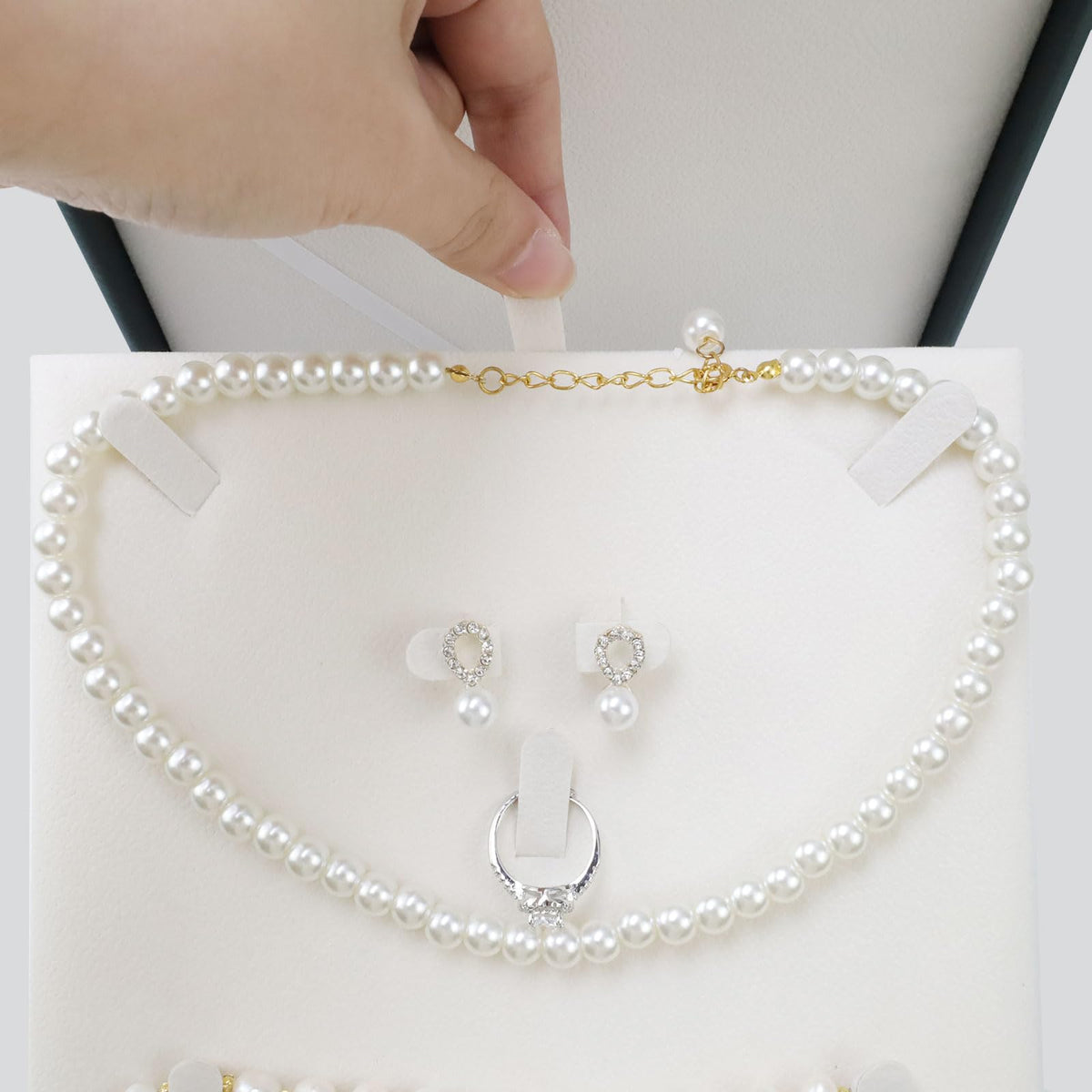 MY MIRONEY Big PU Leather Wedding Jewelry Sets Box Blackish Green Necklace Earring Ring Display Case Bracelet Storage Holder Jewelry Box Storage Organizer (7.48" x 7.48" x 1.57")