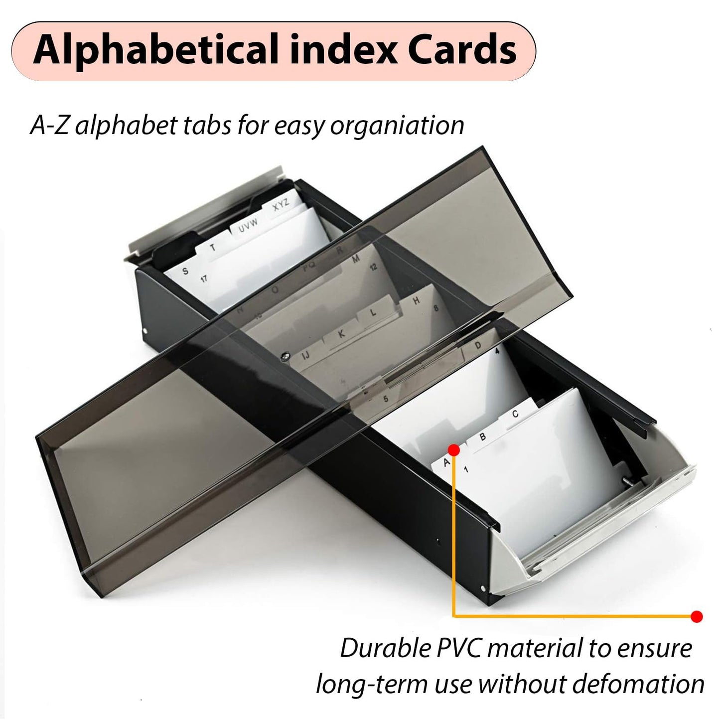 Daphilly Business Card Holder for Desk, Business Card Holder Organizer, Credit Card Organizer Case File Index Card Box Storage,with A-Z Tabs, Storage up to 800 Cards (3.5” x 2.2”), Metal Structure