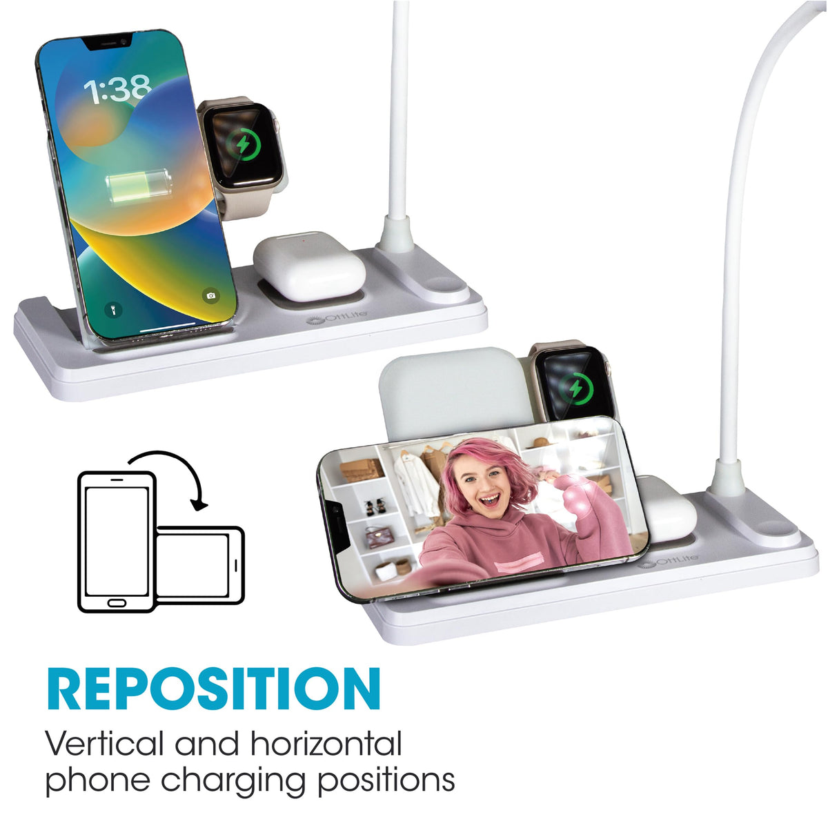 Ottlite LED Desk Lamp with Multi-Device Charging Station, White