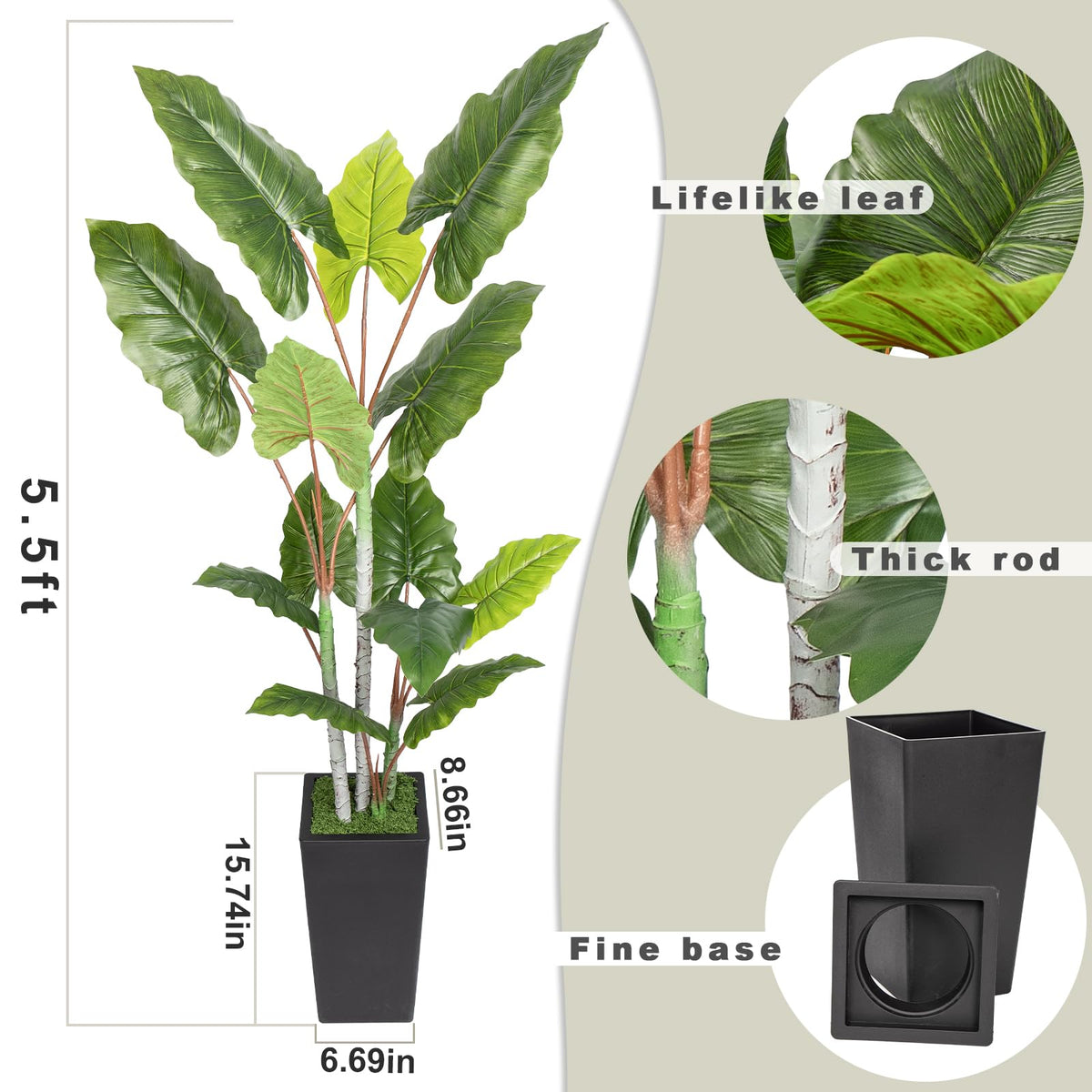 Artificial Plant Indoor 5.5FT - Fake Tree with Black Tall Planter - Faux Silk Plants Tall Fake Floor Plant in Pot - Artificial Trees for Home Office Living Room Decor Indoor