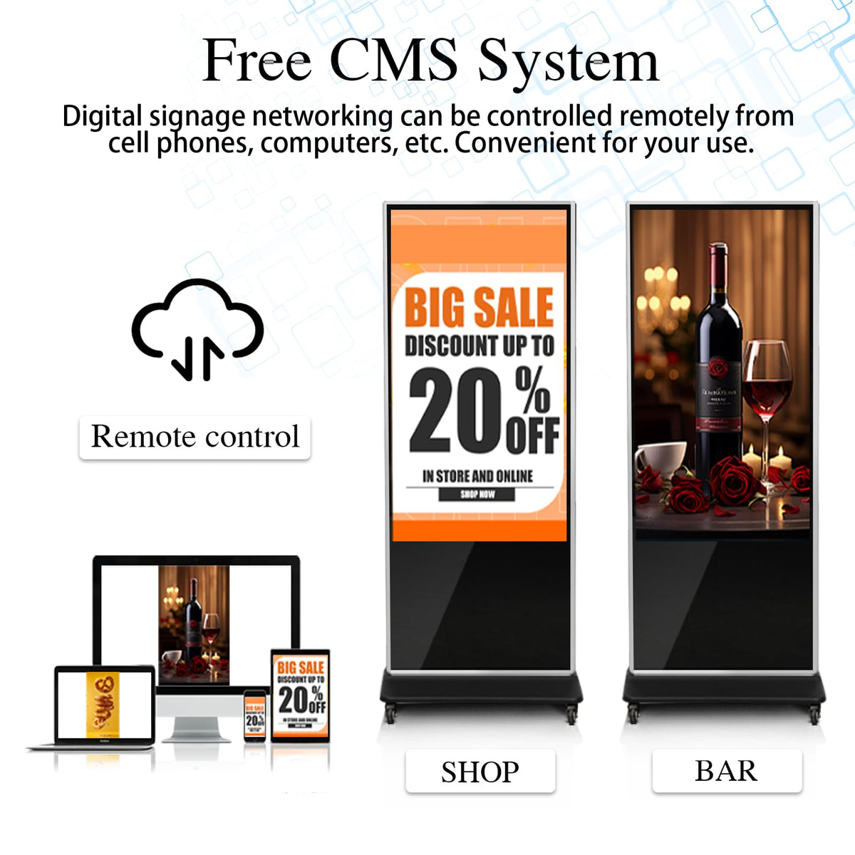 KEINONE 55" 4K LCD Touchscreen Digital Signage Display, Indoor Floor Standing Advertising Kiosk, Commercial Digital Signage Player, HDMI WiFi Bluetooth Input Auto AD Player, 4+32GB Android 14.0 Black