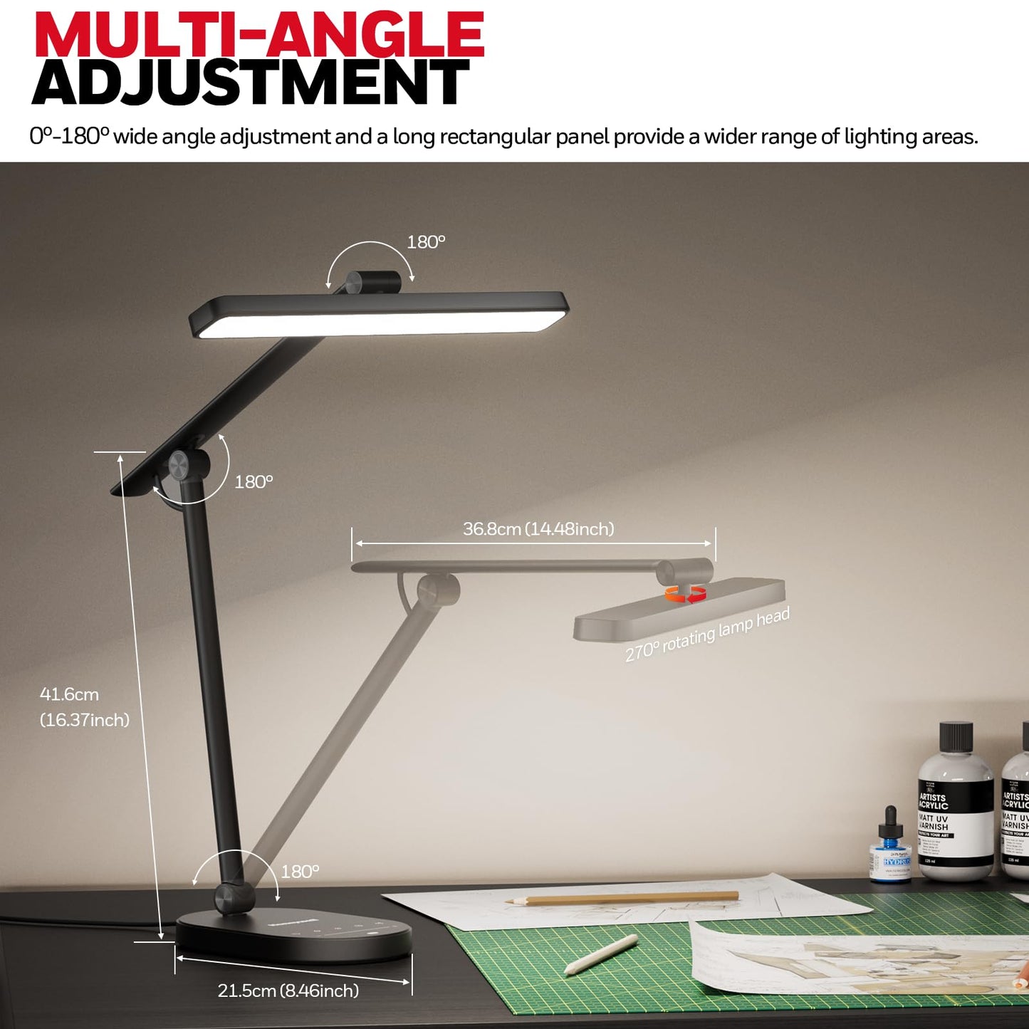 Honeywell Desk Lamp for Home Office, H4 Sunturalux™ Eye-Caring LED Desk Light, 700LM Dimmable Desk Lamp with Timer, Adjustable Desk Reading Light, Touch Auto Dimming Table Lamp for Study, Bedroom
