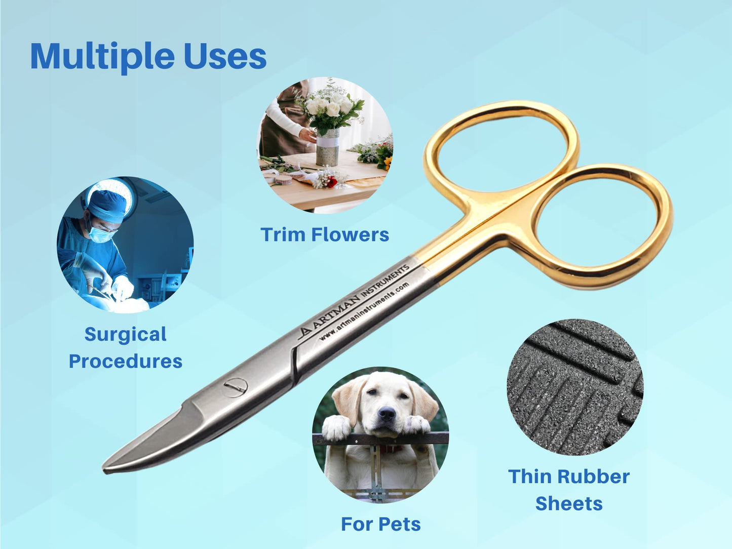 ARTMAN INSTRUMENTS Dental Crown Collar Cutting Scissors 4.25" Curved Scissors for Thin Metal, Plastic, Rubber Sheets - Stainless Steel with Gold Plated Handle for Dental, Craft, and Art Projects