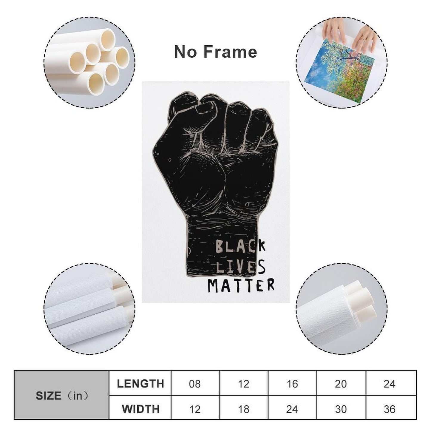 Black Lives Matter Raised Fist Canvas Printing Wall Art Prints Posters Inspirational Protest Minimalist Scandinavian Black And White Wall Decor for Living Room Bedroom Office Dorm 12x18inch(30x45cm)