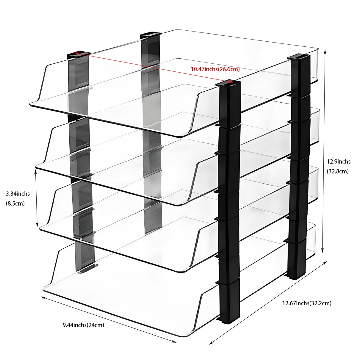 RHONZHAO Clear 4-Tier Stackable Paper Tray Organizer for Letter/A4 Files, Desktop Document Sorter, Transparent Office Desk Storage (4 - Tier Clear)