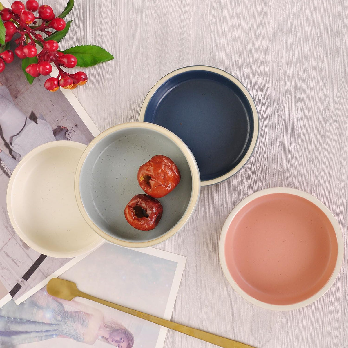 WHJY 3.5 inches Set of 4 Ceramic Sauce Dishes Side Dish Sushi Dipping Bowls, Matte Glaze Porcelain Tableware Serving Dish Appetizer Plates Stackable Ramekins