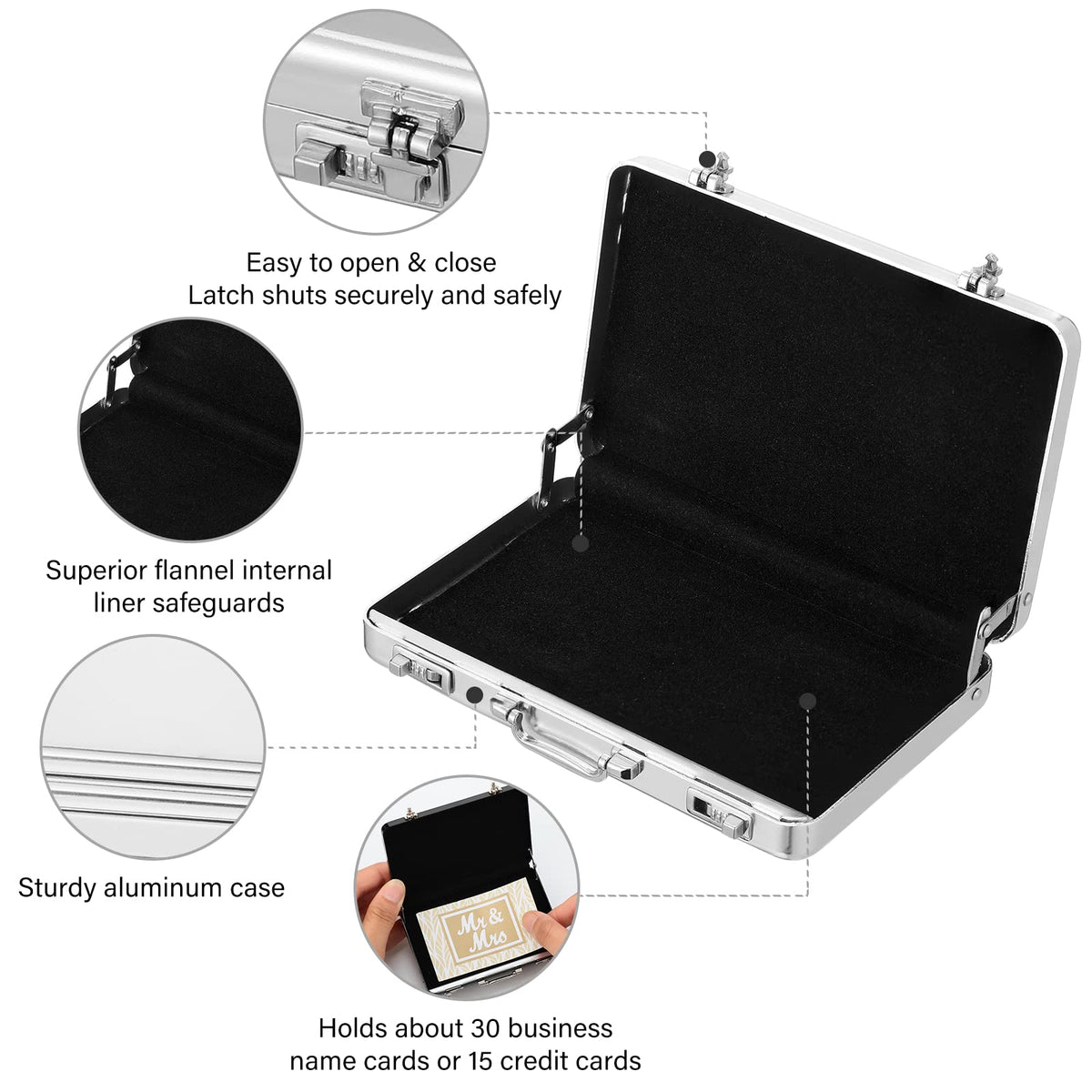 Oudain 2 Pcs Business Card Holder Suitcase Aluminum Business Card Case with Waterproof Pocket Credit Holder for Men Organizer ID Aluminum Briefcase Gift for Woman(Black, White)