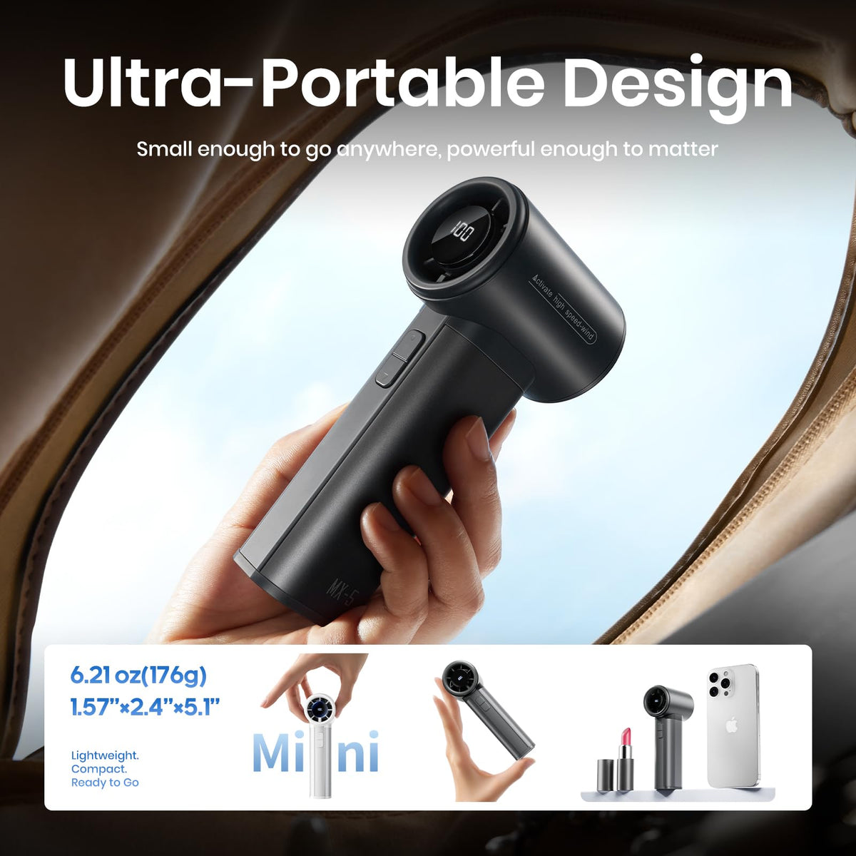 Sowmow 4500mAh Powerful Mini Turbo Fan - 100 Speed Touch Control Portable Handheld High Speed Rechargeable Small Pocket Design Personal Travel Essentials for Indoor and Outdoor-Silver