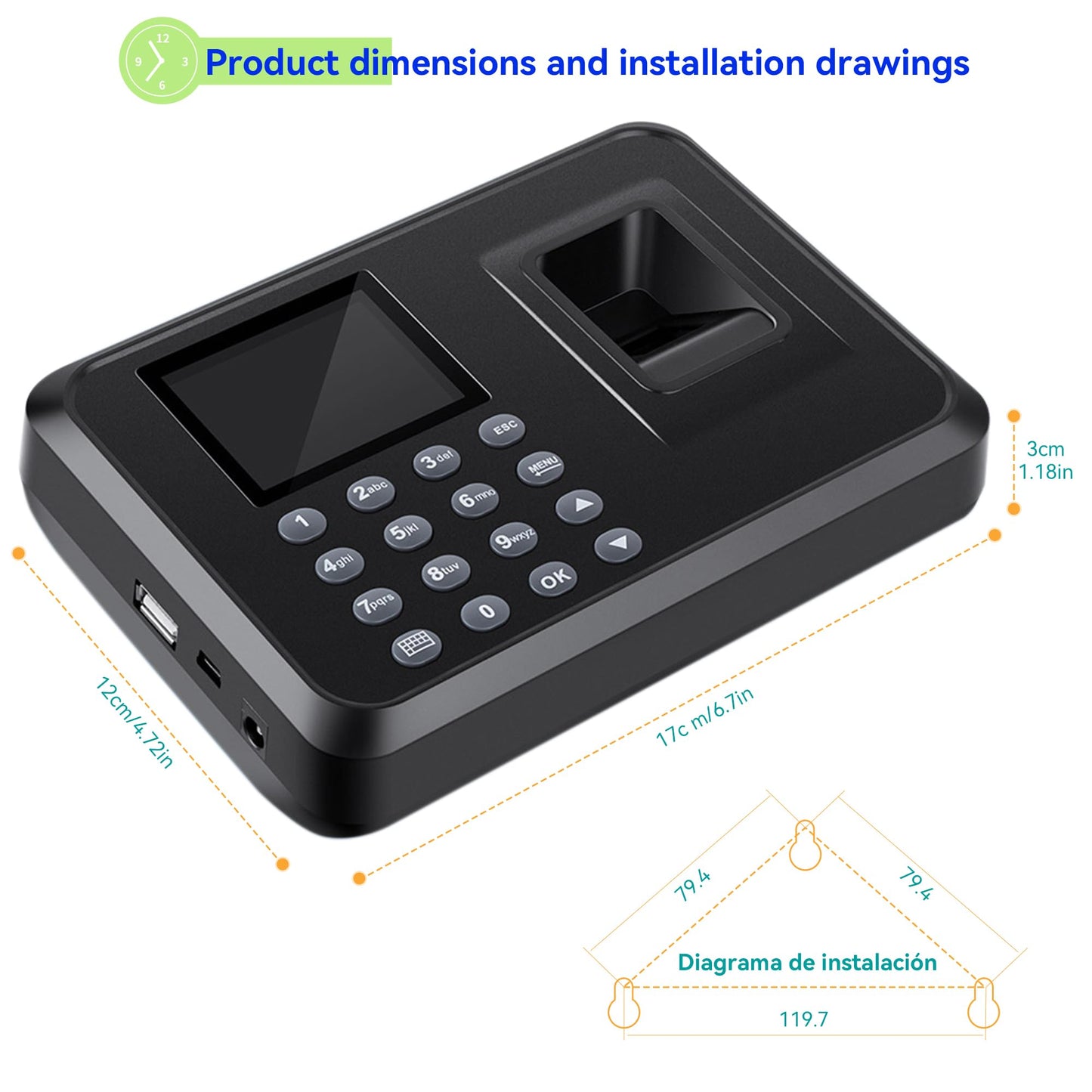 Fingerprint Time Clocks for Employees - Time Clock for Small Business Automatic Calculate Working Hours and Deduct Lunch Time, Punch and Power-off Protection with 8G USB Drive (0 Monthly Fee)