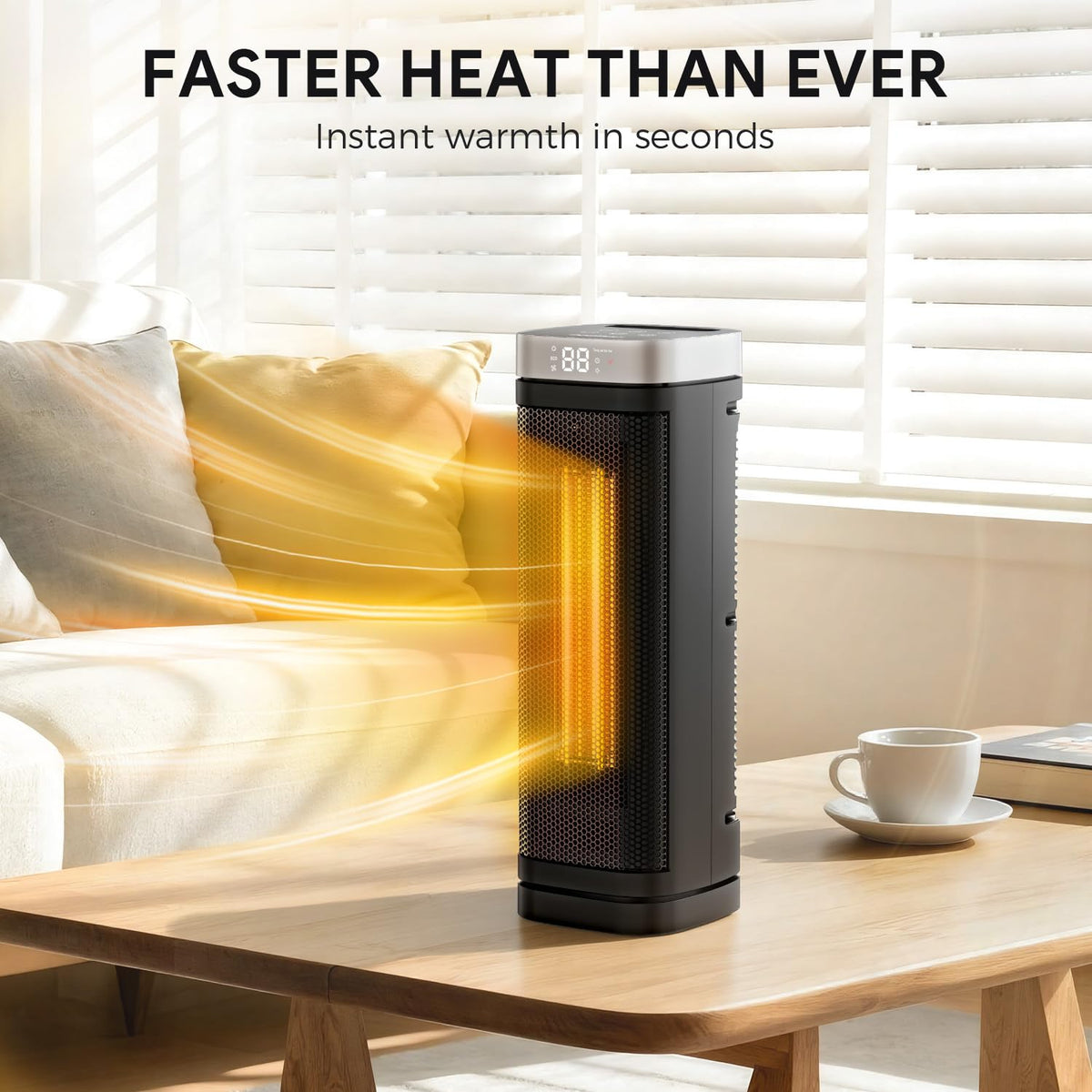 17 Inches Space Heater, 1500W Electric Heaters for Indoor Use with Thermostat, 70° Oscillation, 5 Modes, Remote, 12H Timer, Quiet Portable Heater for Office, Bedroom, Large Room