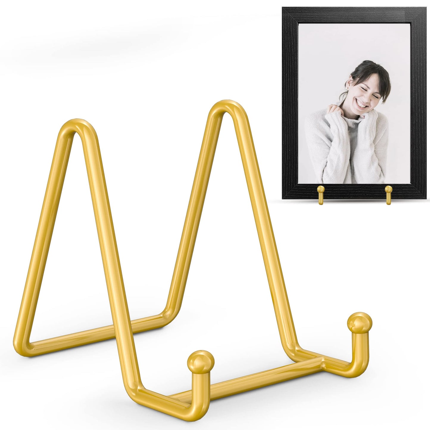 TR-LIFE 4 Pack 3 Inch Plate Stands - Display Stand + Metal Frame Holder for Picture, Decorative Plate, Photo Easel, Tabletop Art (Gold)