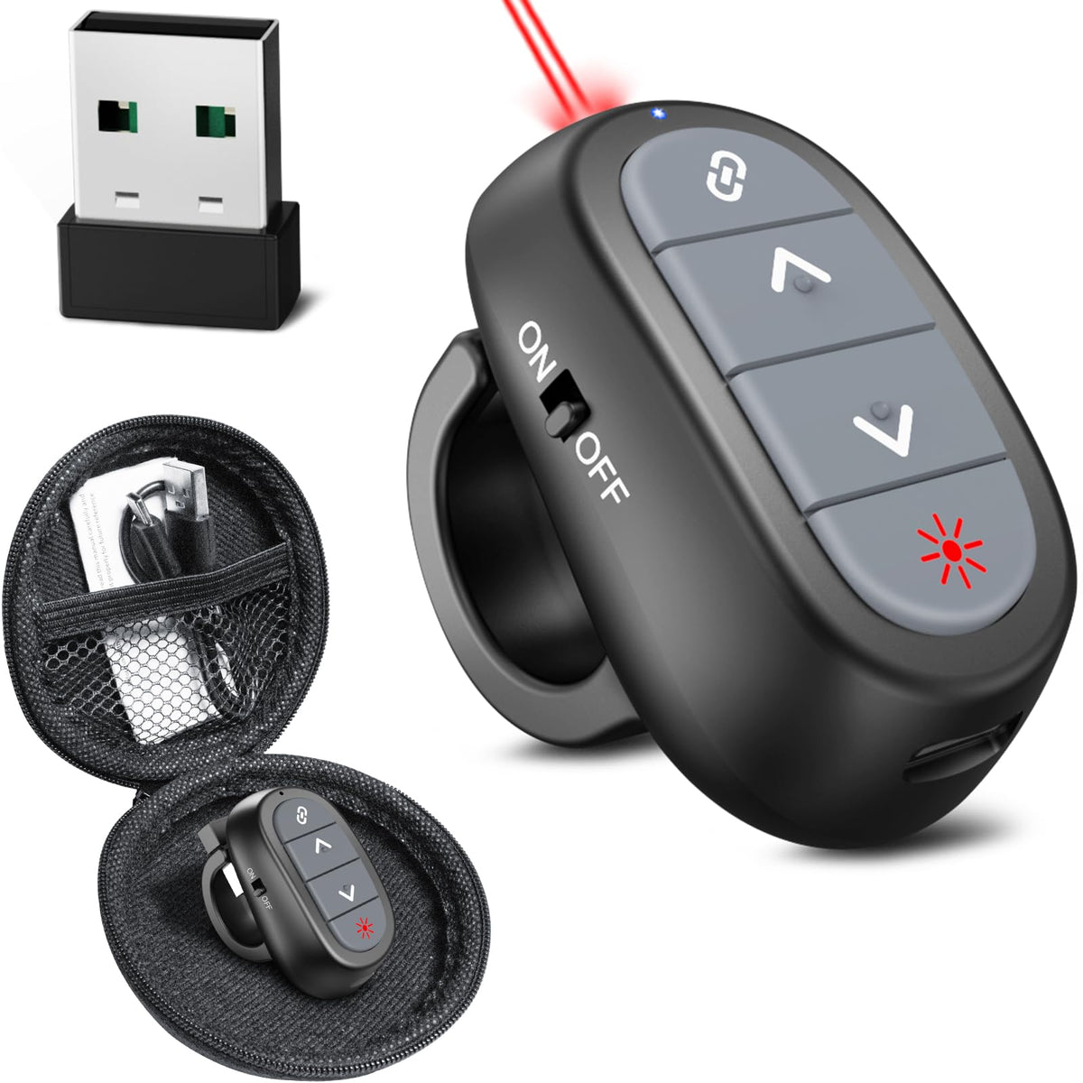 Presentation Clicker PowerPoint Wireless Presenter Remote: Laser Pointer Computer Clickers, Hyperlink Finger Ring Project Power Point PPT Clicker for Mac Laptop Office, Slideshow Google Slide Advancer