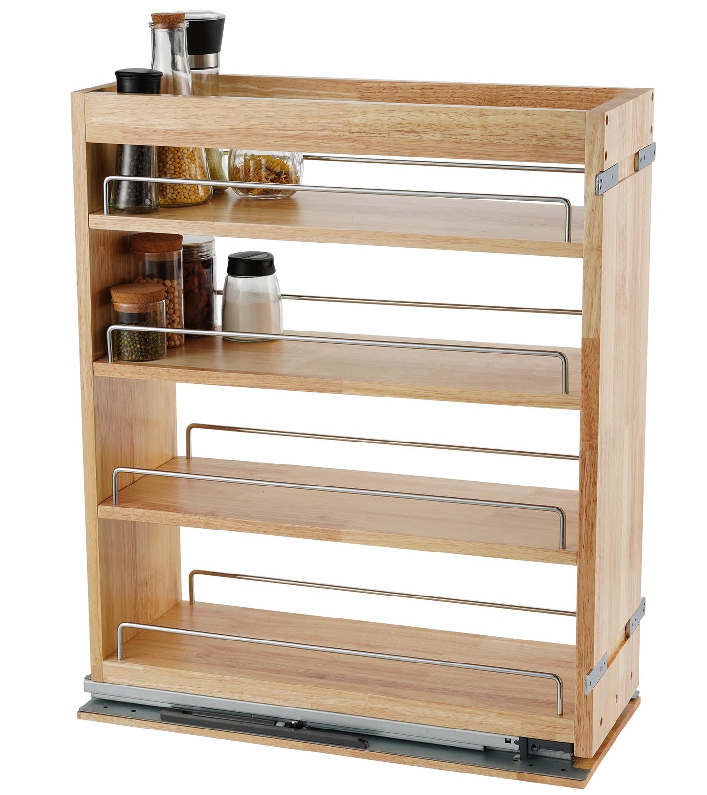 DINDON Pull Out Spice Rack Organizer for Cabinet, (5" W x 21.9" D x 25.2" H) Multi-Use Wood Pull Out Cabinet Organizer Slide Out Shelf Cabinet Storage for Kitchen, Pantry Organization