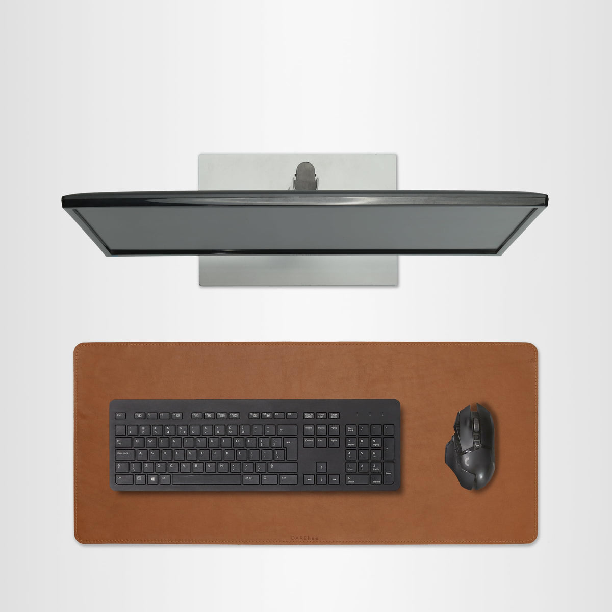 DAREhue Full Grain Genuine Leather Desk Pad – Toffee Tan Brown (L) - Premium Desk Mat with Non-Slip Backing, Thick 3mm, Office Desk Protector for Work & Gaming (Large 27.6 x 11.8 inch)