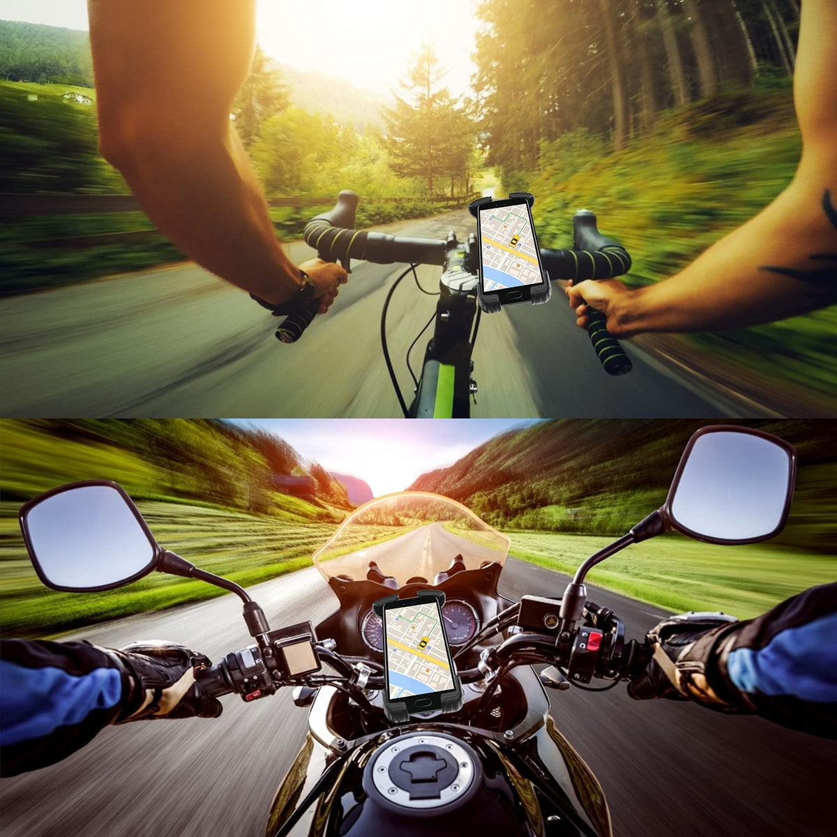 Marspeeder Bike Phone Holder Mount, [Super Stable Metal] Motorcycle Phone Mount with Security Lock, Bicycle Phone Holder Handlebar with Soft Cushion & Adjustable Clip Compatible with 4.7''-6.8'' Phone