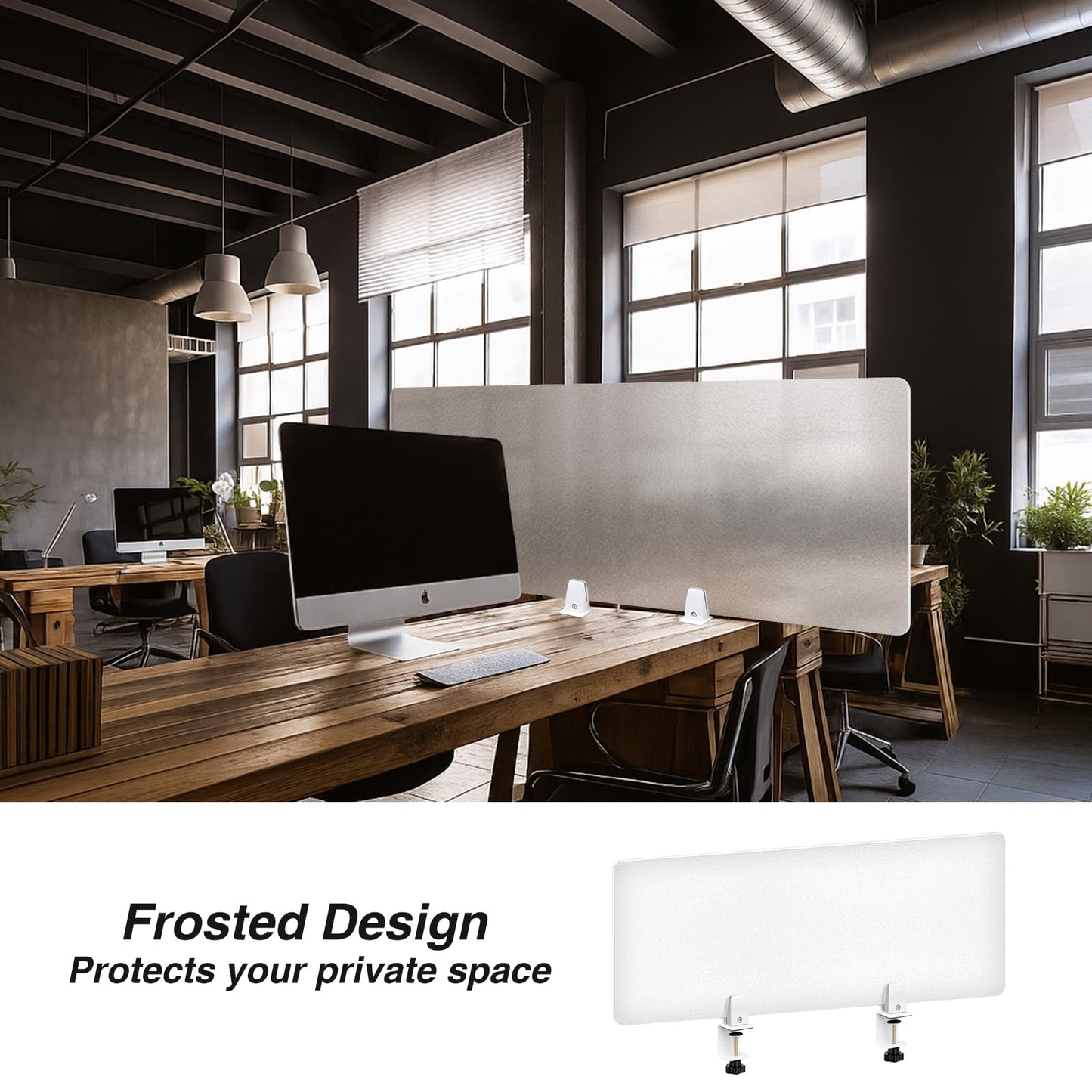 Tatuo 4 Pcs 47.2'' L x 15.8'' W Desk Privacy Panel Frosted Acrylic Office Desk Divider Partition with Adjustable Universal Base for Offices Schools Reception Area Call Centers