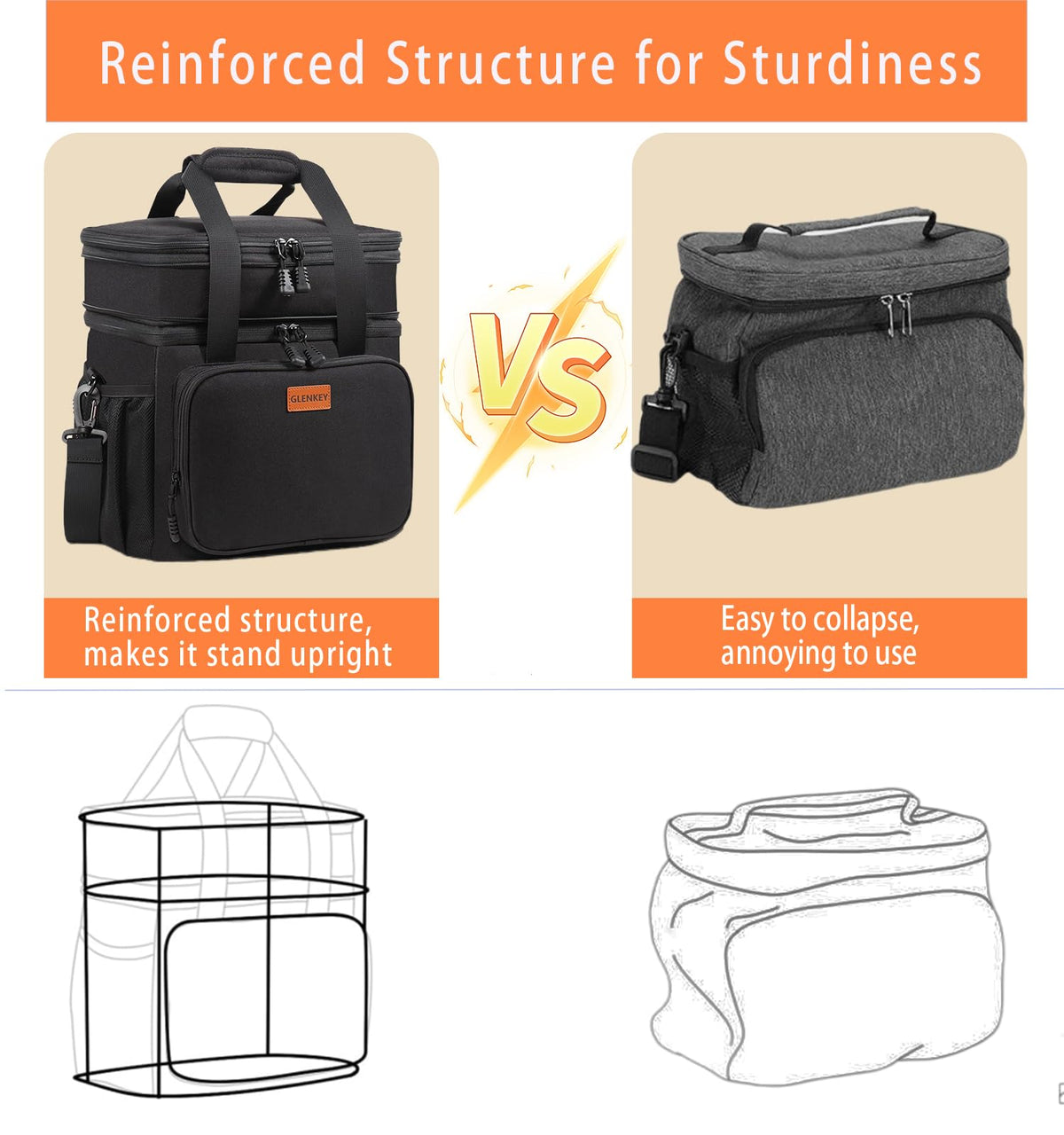 Expandable Lunch Box Cooler Bag - Insulated Soft Lunch Bag for Men Women - Large Lunchbox for Adults Work Camping Outdoor Travel Black 16L