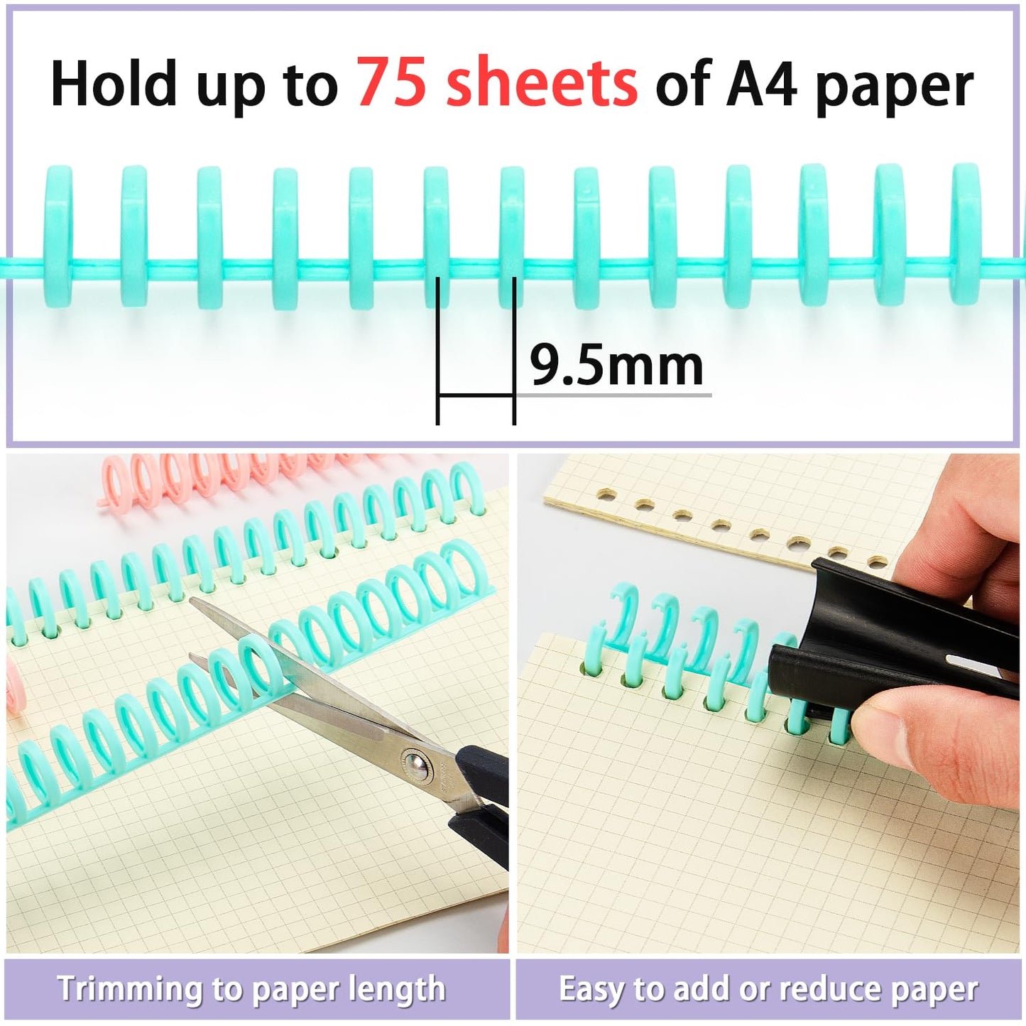 IMLIKE 10-Hole Binding Machine for Planners - Metal Manual Binding System with 10 Multi-Color 30-Hole Loose Leaf Binding Spines - Punches 26 Holes on B5, 30 Holes on A4, 20 Holes on A5 Paper - Black
