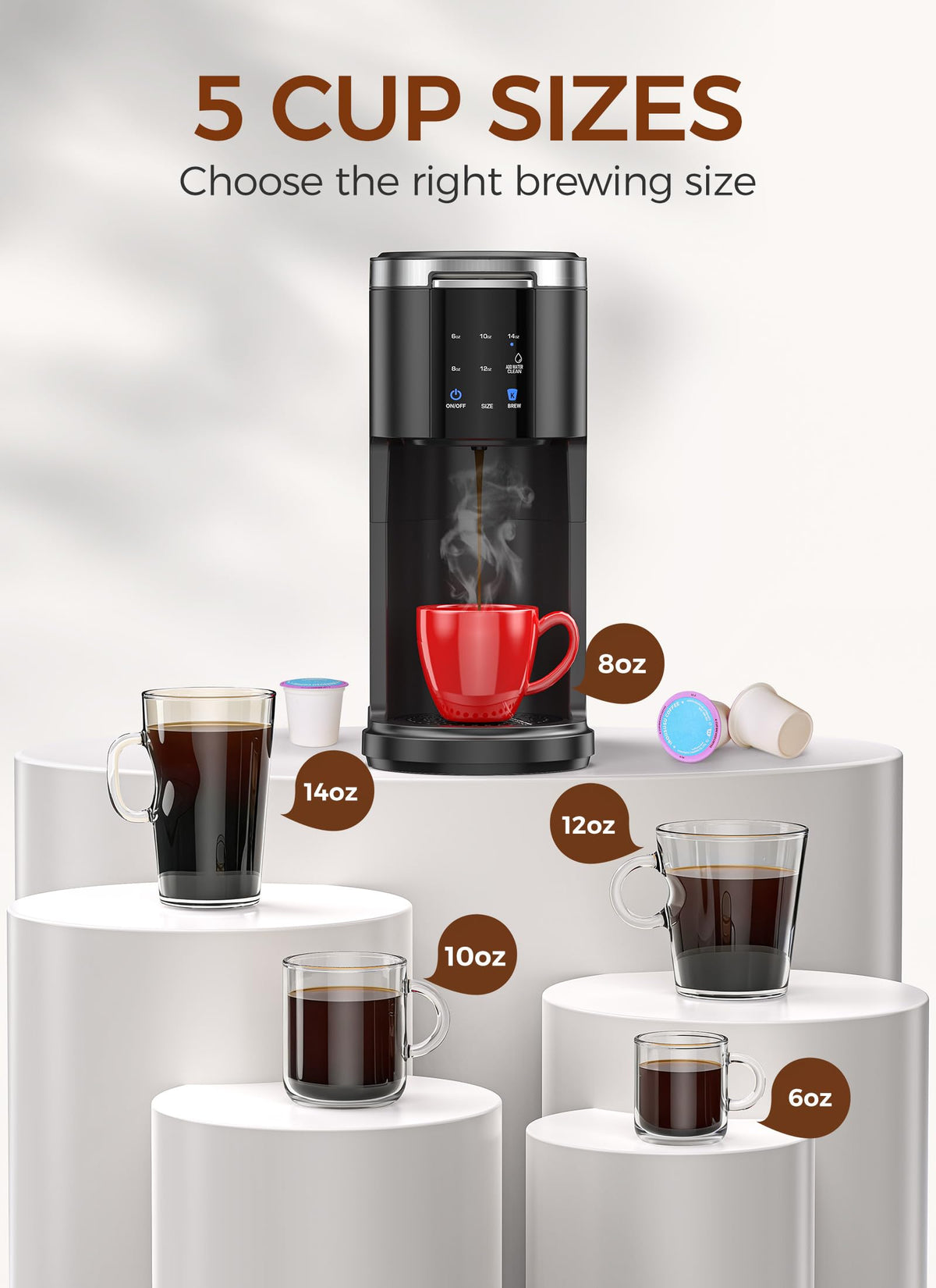 COWSAR Commercial Single Serve Coffee Maker, K Cup Coffee Brewer for Capsule and Ground Coffee, Capsule Coffee Machine with 40 Oz Water Tank, Instant-Heat, 5 Brew Sizes Up To 14 Oz, Classic Black