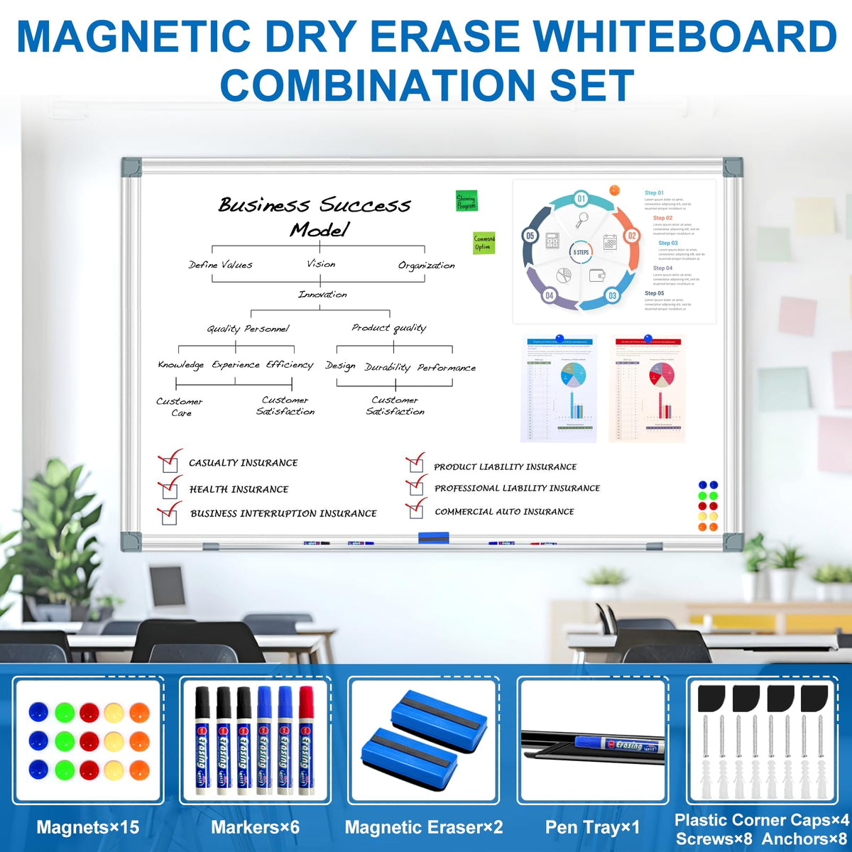 H-Qprobd 6'x4' Large Magnetic White Board Dry Erase Whiteboard with Aluminum Frame, 72"X48" Hanging White Boards for Wall with Long Pen Tray, Presentation Board for Office Classroom Home