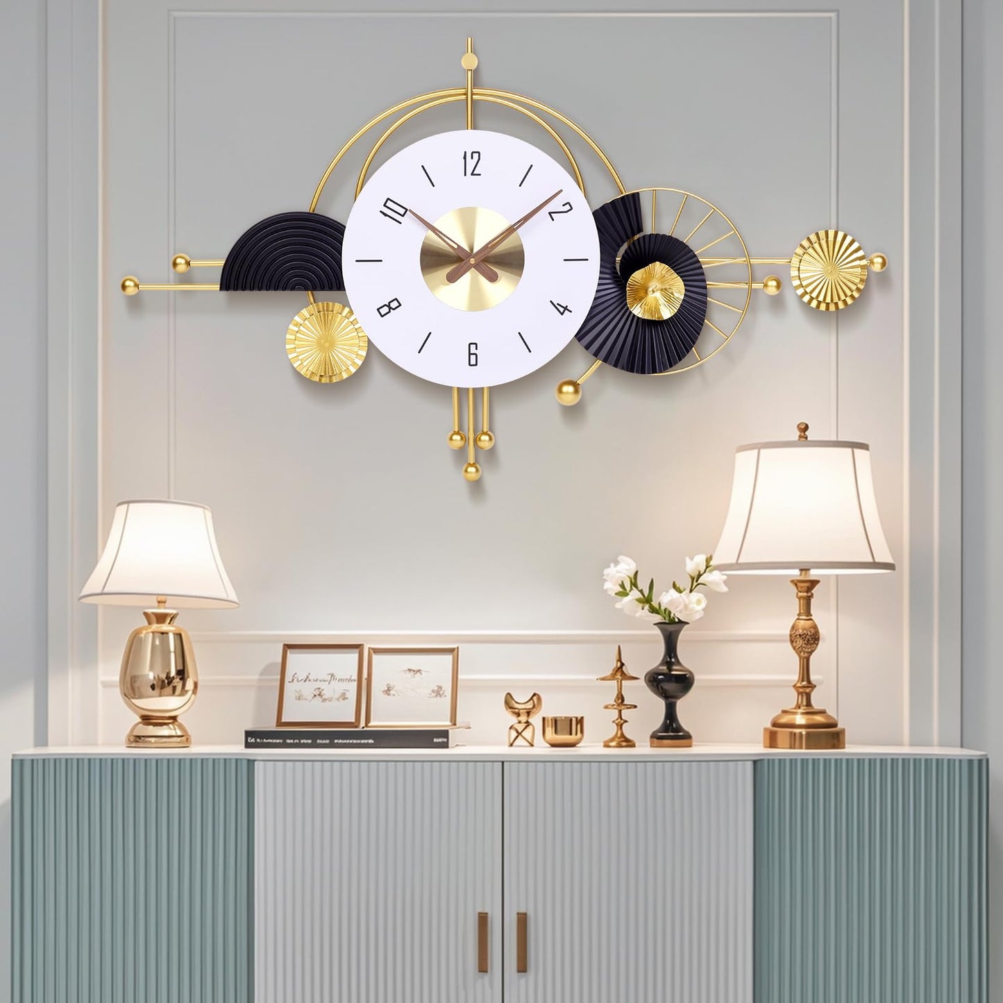 AXAORIRA Ideal Housewarming Gift: 38x22 Inch Modern Decorative Wall Clock, Battery Operated Silent Non-Ticking Large Analog Clocks for Living Room, Bedroom, Office, Entryway