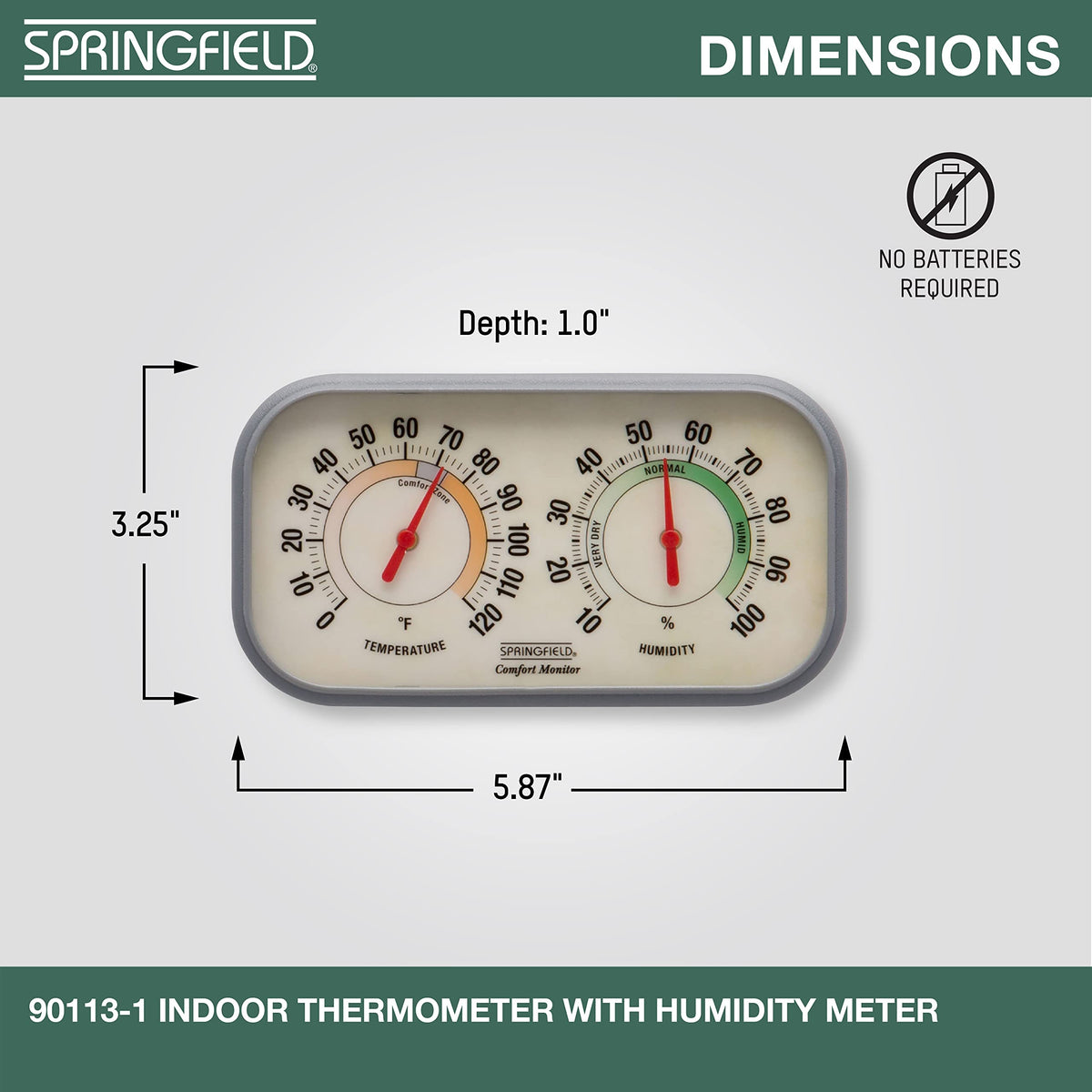 Springfield Color Track Humidity Meter and Indoor Thermometer, Analog Weather Station for the Bedroom, Nursery, Storage, and Inside the Home