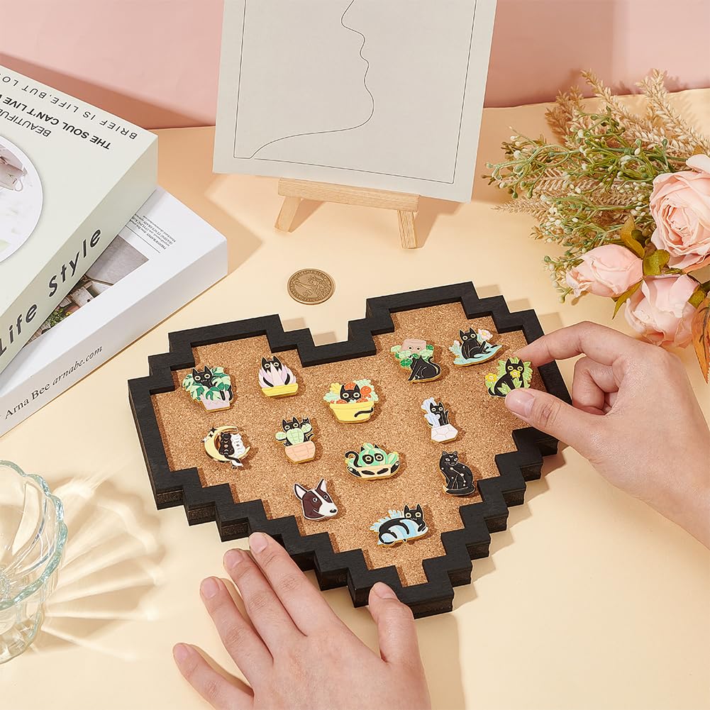 BENECREAT Pin Board Pixel Heart Cork Board, 0.8inch Thick Wall Mounted Cork Board Bulletin Display Board for Brooch Pin Storage, Office Home Festival Home Decor, 9x7.9inch
